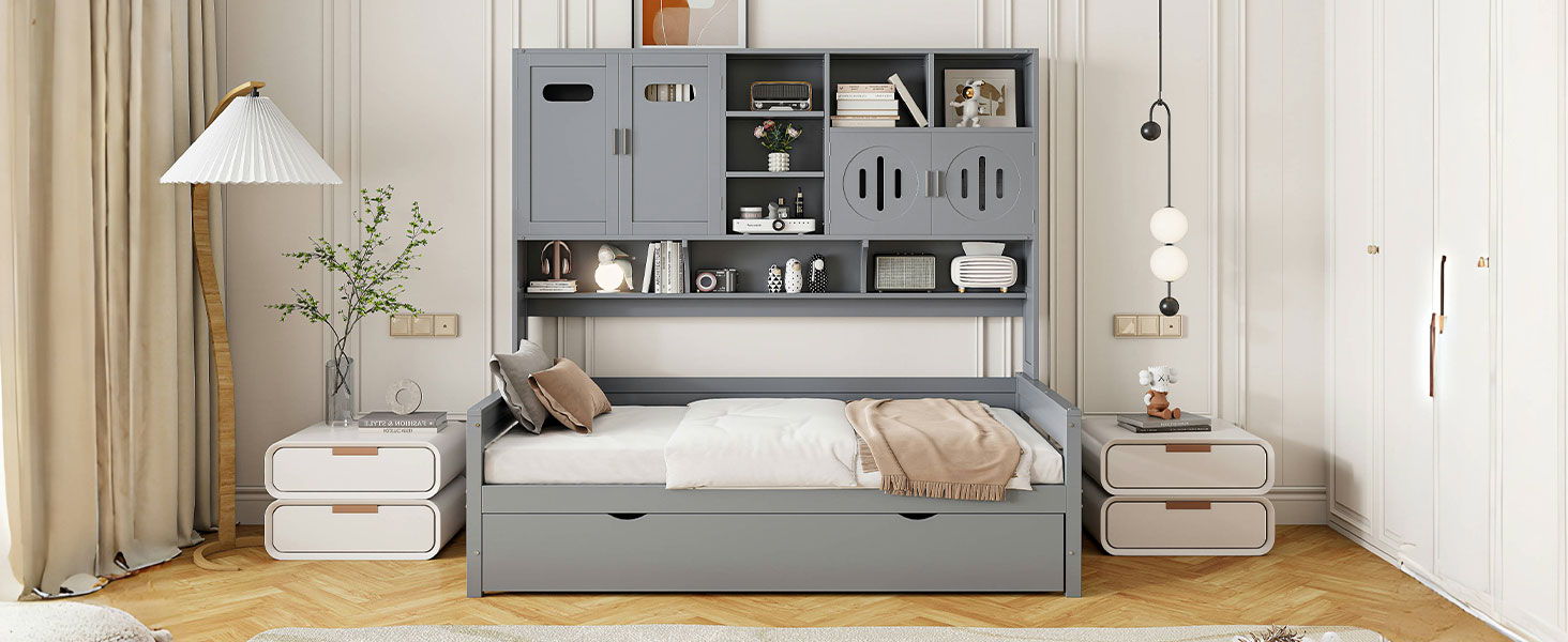 Daybed With All-In-One Cabinet And Shelf