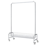 Heavy Duty Iron Garment Rack With Basket On Wheels - Silver