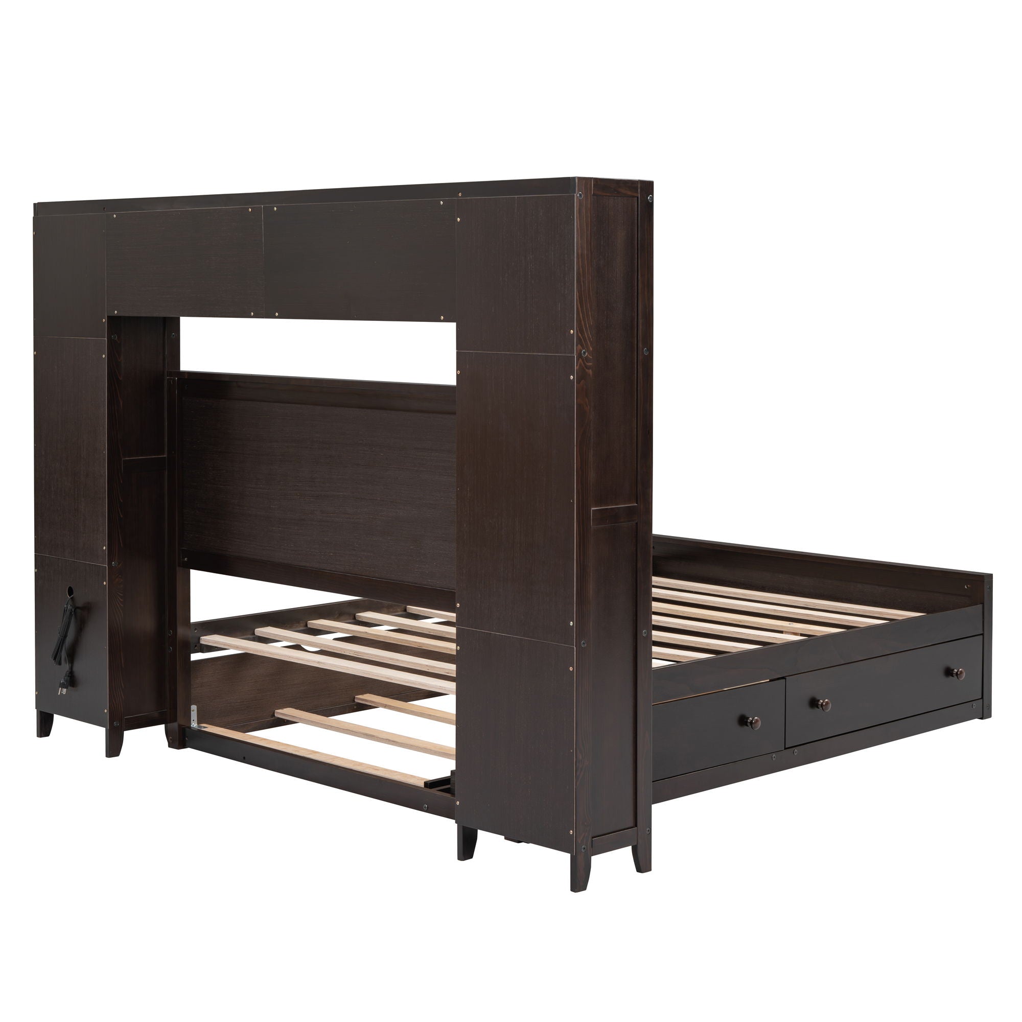 Bed With All In One Cabinet, Shelf And Sockets, Trundle