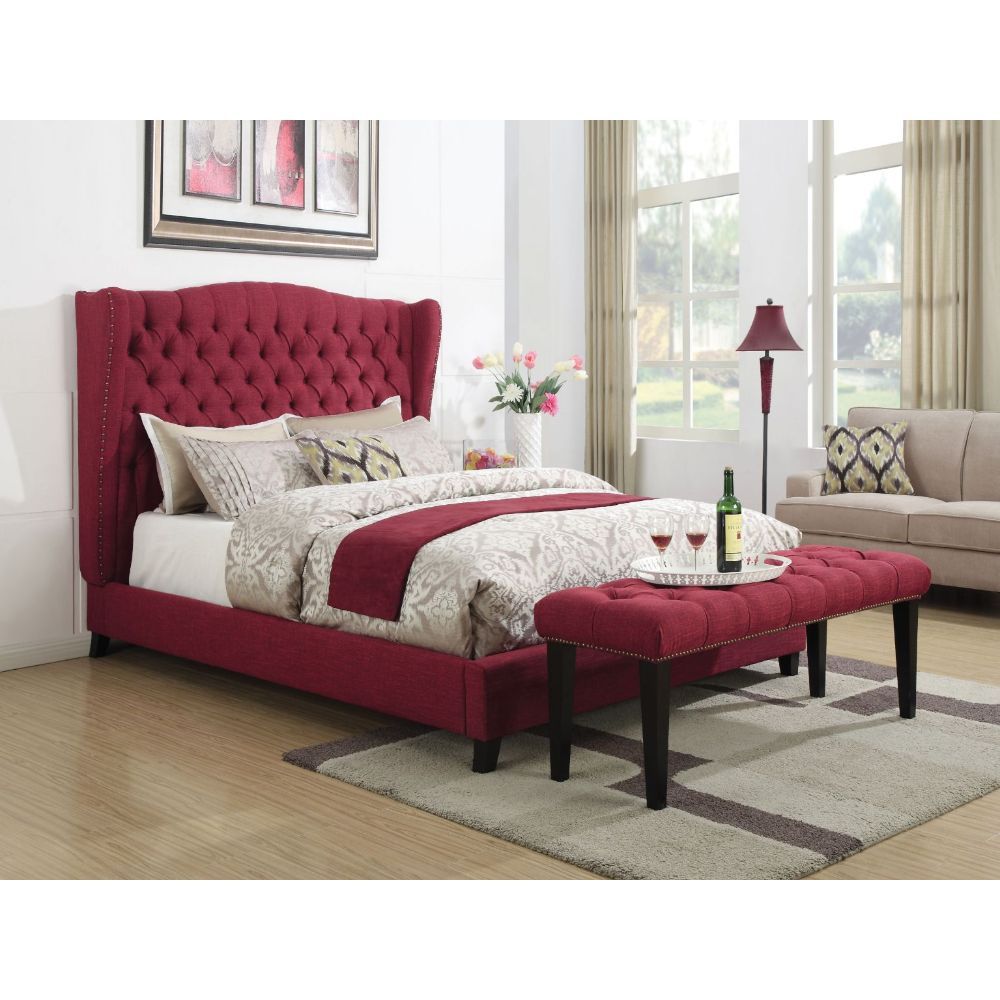 ACME Faye - Eastern King Bed - Red Linen | Meri Furniture