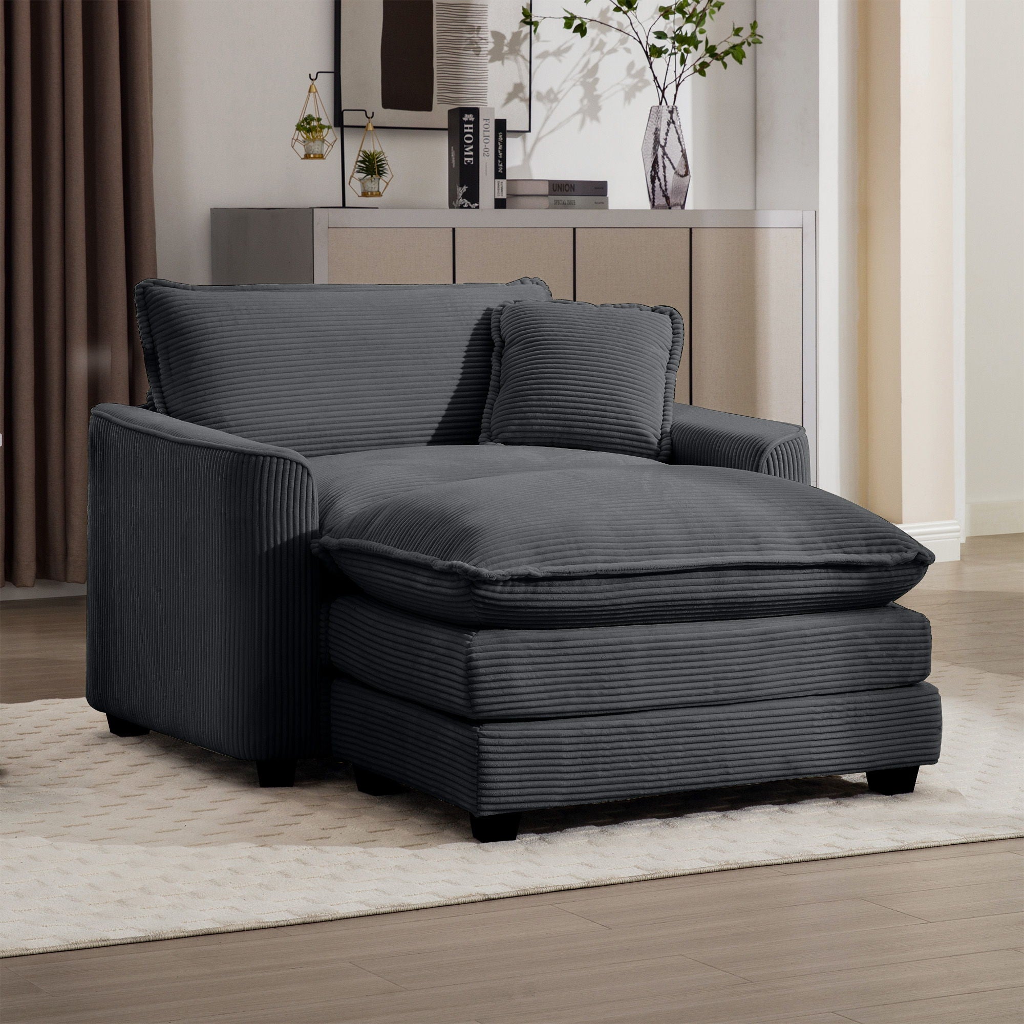 Classic Modern Comfortable Single Chair Deep Seat Sofa With Footstool
