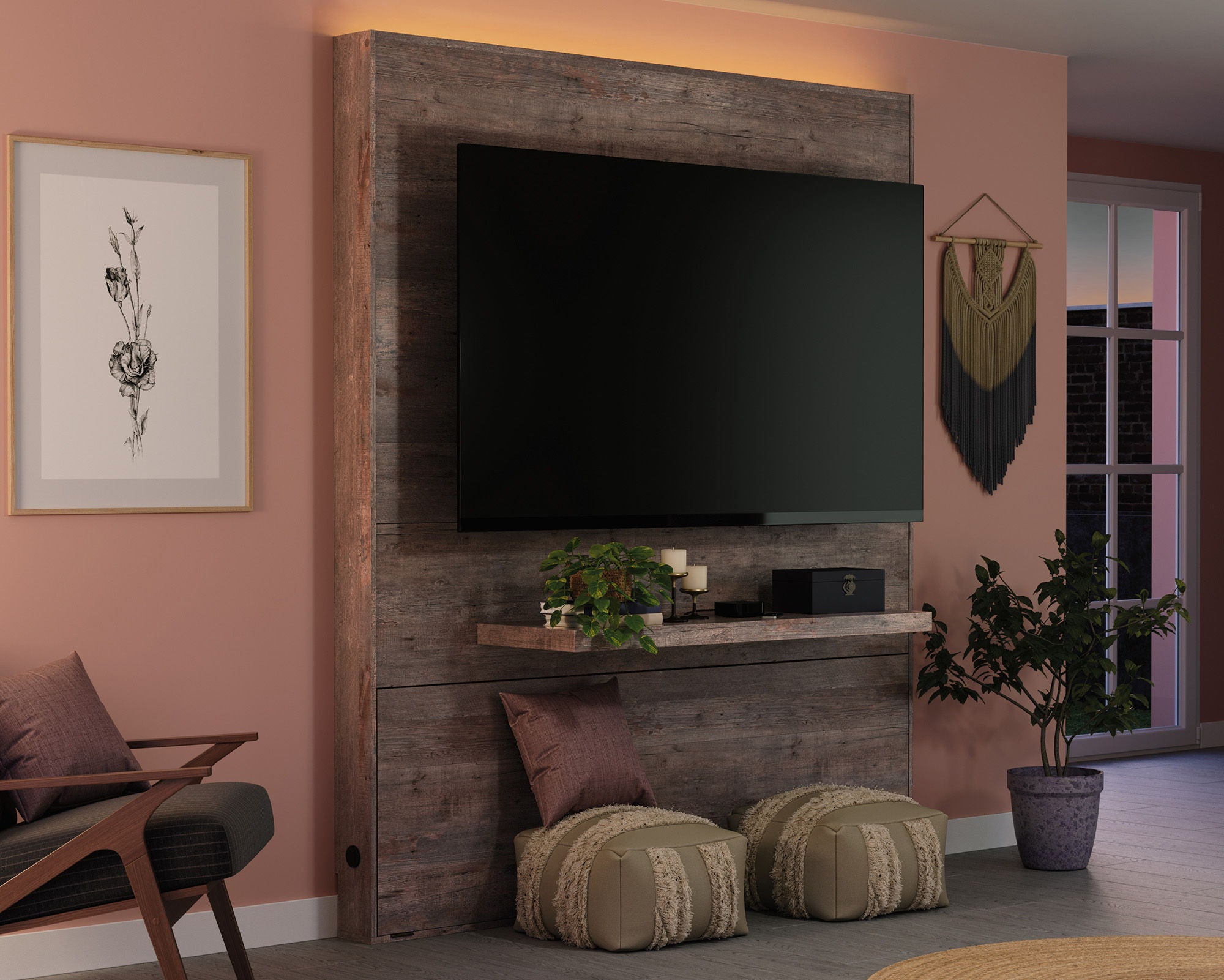 Entertainment Wall in Weathered Wood