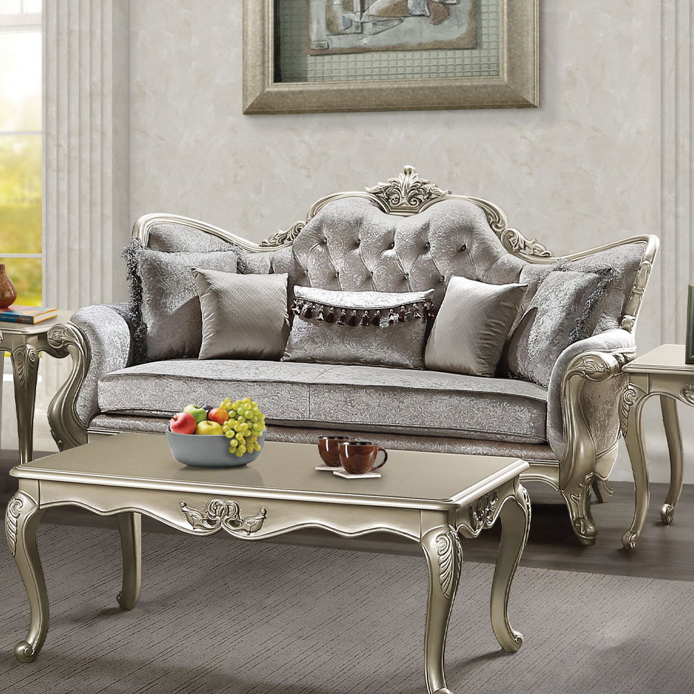 ACME Libertee - Sofa With 5 Pillows - Beige Fabric & Champagne | Meri Furniture