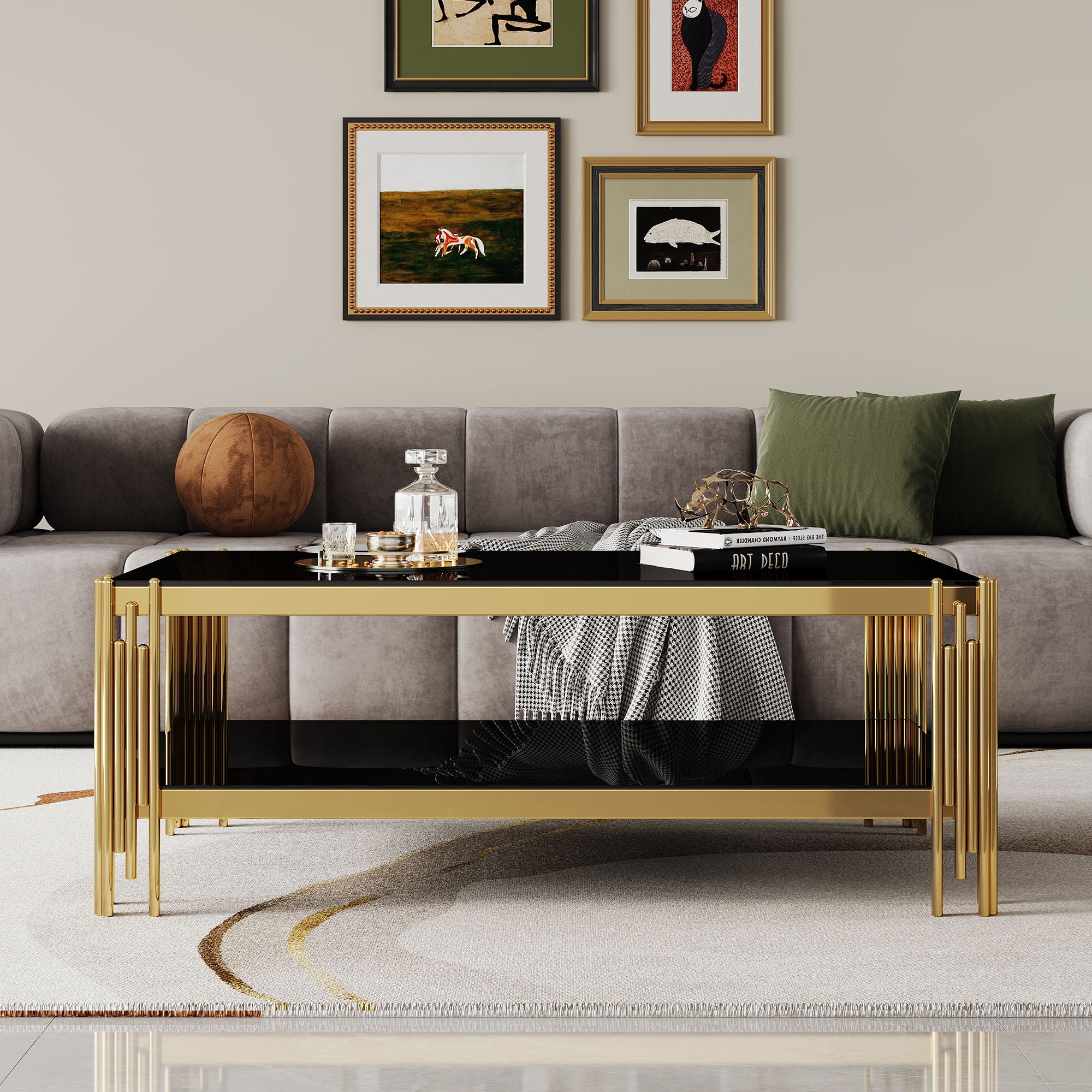 Top And Bottom Double Layer Tempered Glass Table And Mirror Finished Stainless Steel Frame