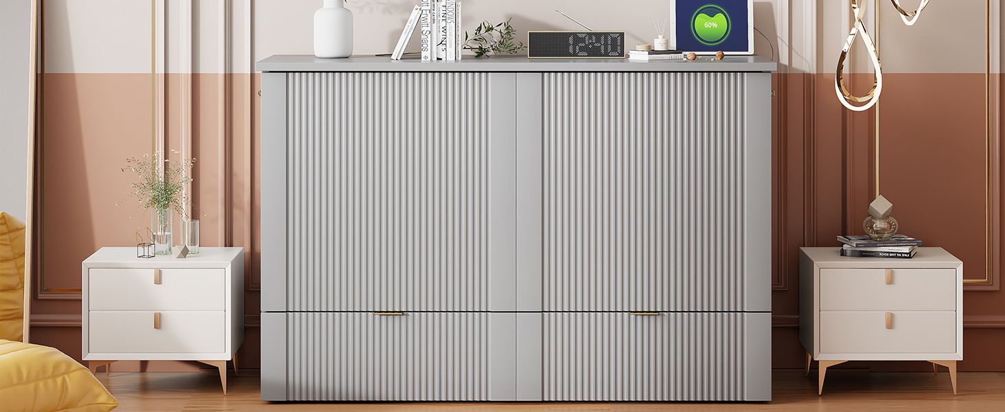 Murphy Bed With Drawer And A Set Of Sockets & USB Ports, Pulley Structure Design