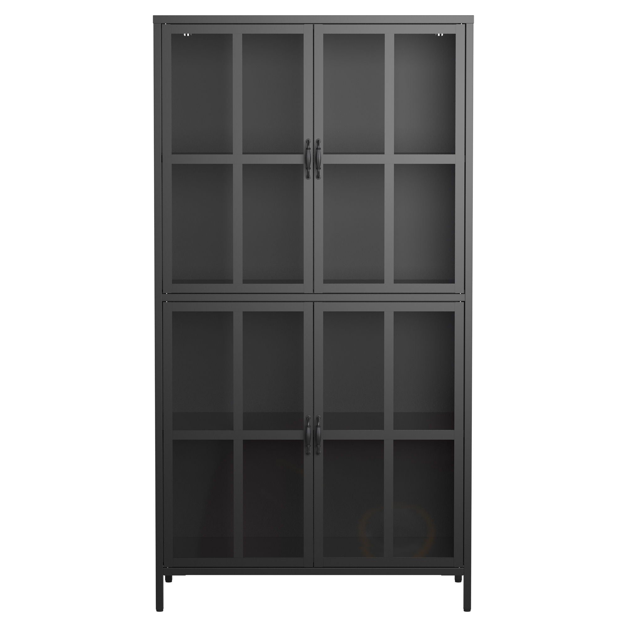 Premium Metal Storage Cabinet With Tempered Glass Doors, Adjustable Shelves, And Anti Tipping Device - Black