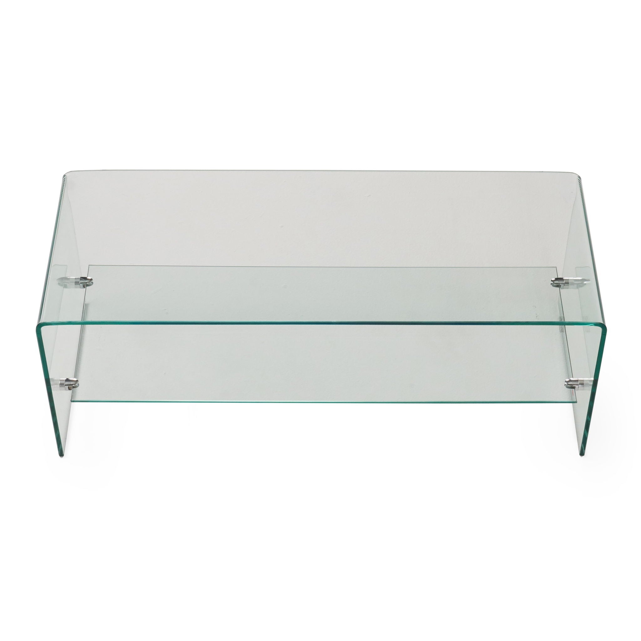 Modern Tempered Glass TV Stand With Shelf And Open Back Design - Clear