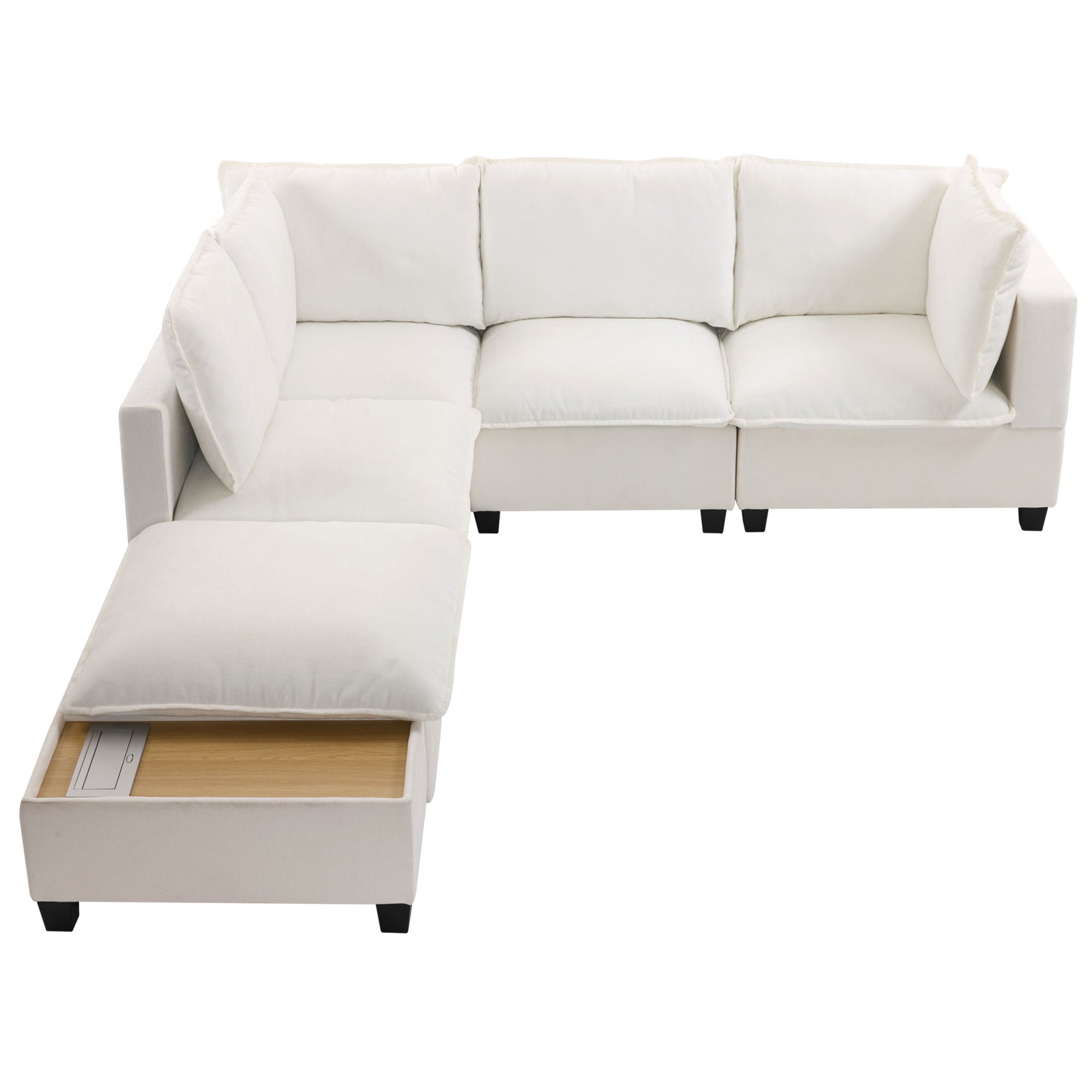 U-Shaped Sectional Modular Sofa With A Movable Ottoman, A Coffee Table With Hidden Charging Devices For Living Room