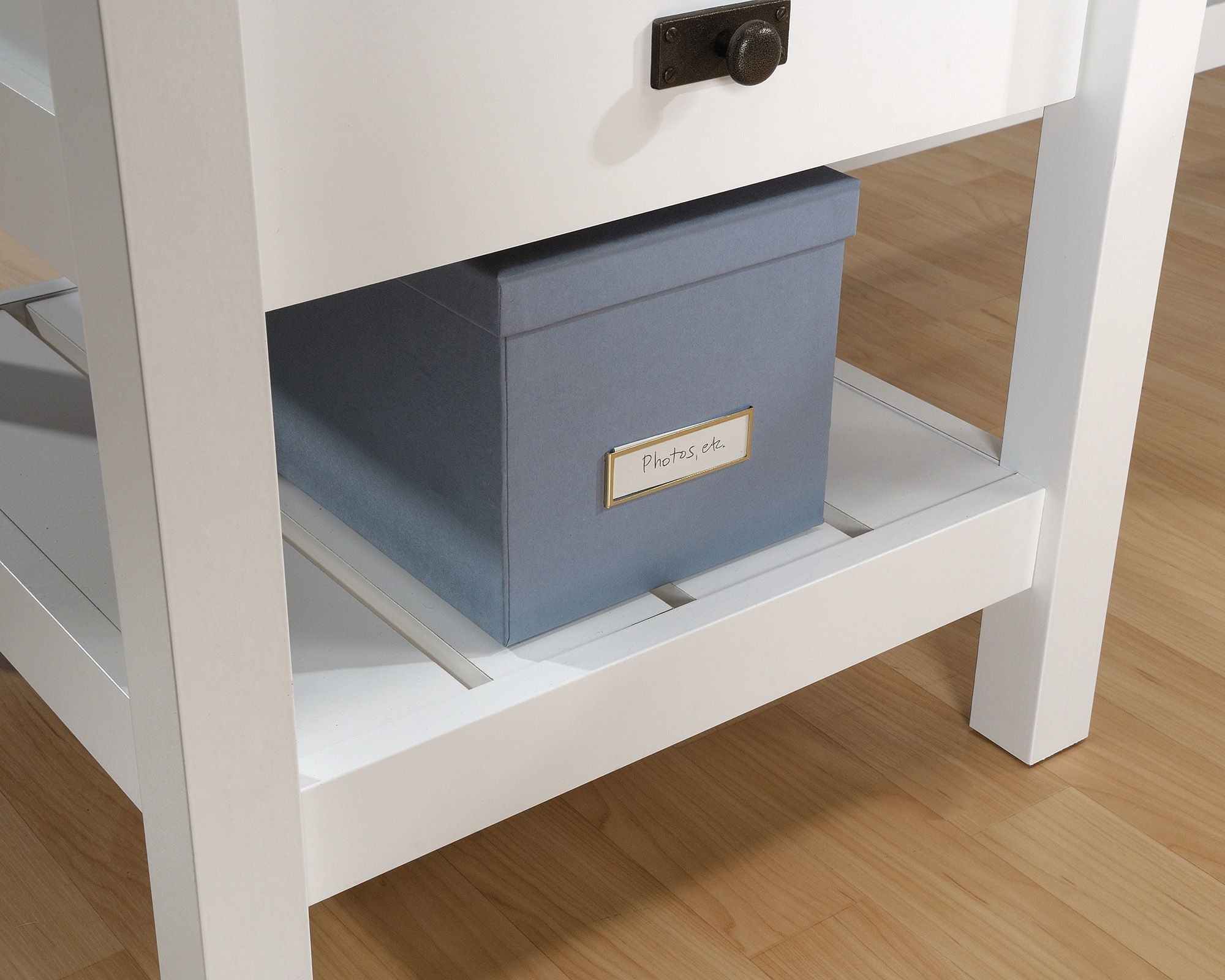 White L-Shaped Desk with Oak Finished Top