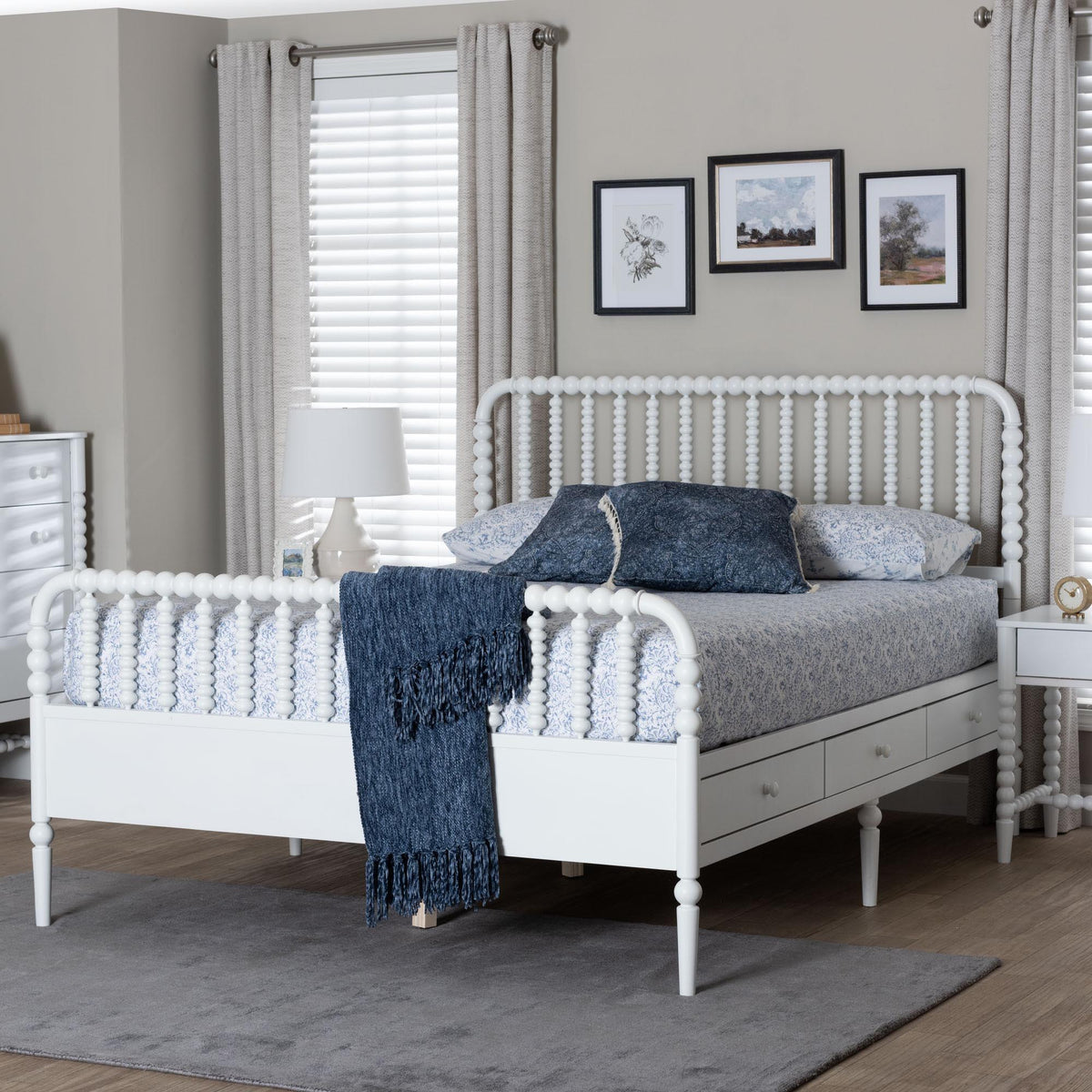 Lucera 6-Drawer Platform Bed with Bobbin Frame, Full, White