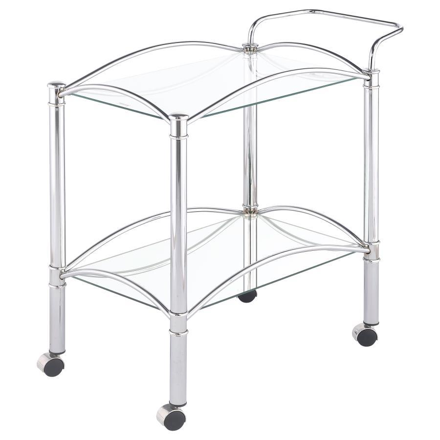 Coaster Fine Furniture Shadix - 2-Tier Rectangular Glass Shelf Metal Bar Cart - Chrome | Meri Furniture
