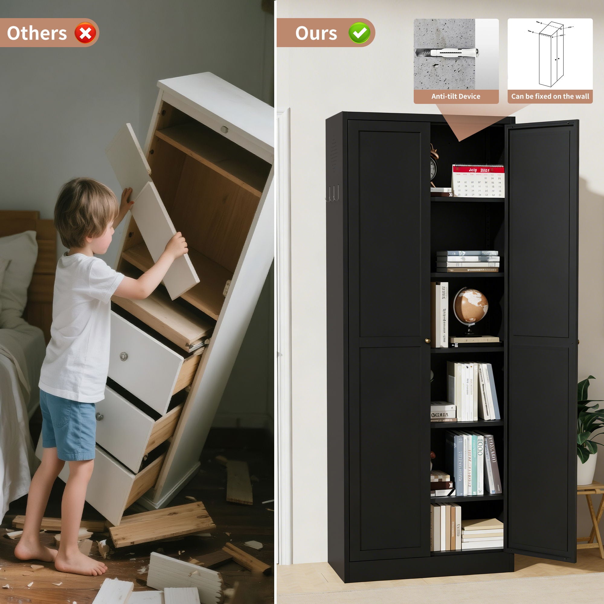 Kitchen Pantry Cabinet With 4 Adjustable Shelves, Heavy Duty Freestanding Organizer