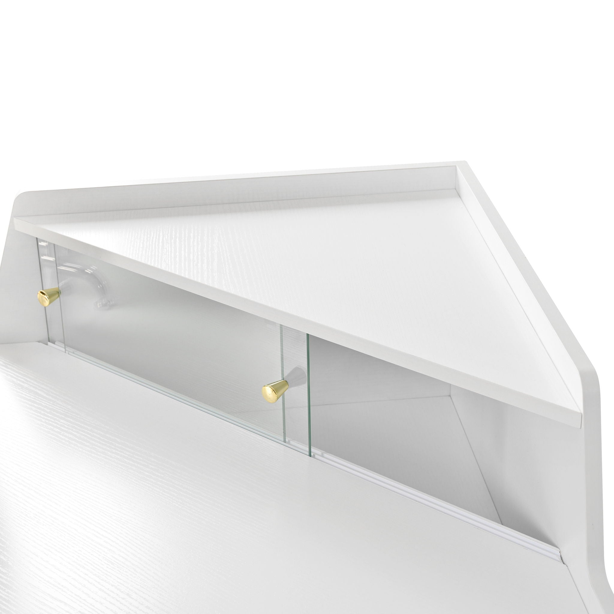 Modern Corner Makeup Vanity Desk With Large Storage, LED Mirror & Stool, Adjustable Brightness, Space Saving - White