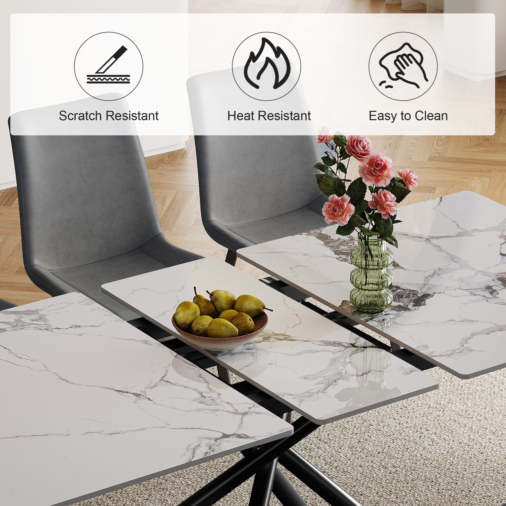 Modern Expandable Dining Table With Retractable Leaf With Chairs