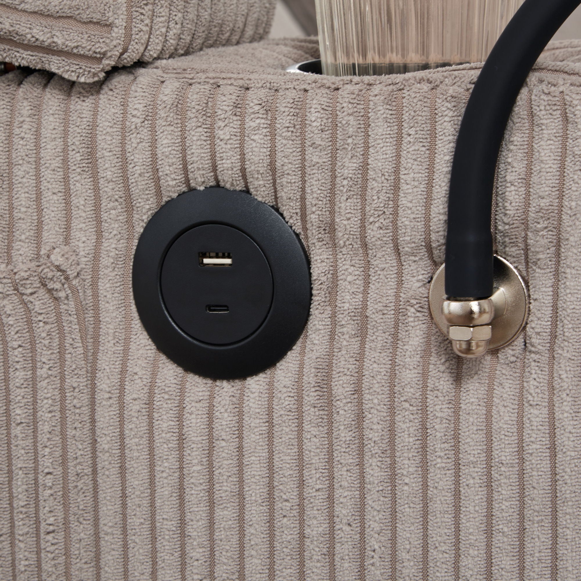 Convertible Chaise Lounge Sofa Chair With USB Ports, Cup Holders, Phone Holder And Storage