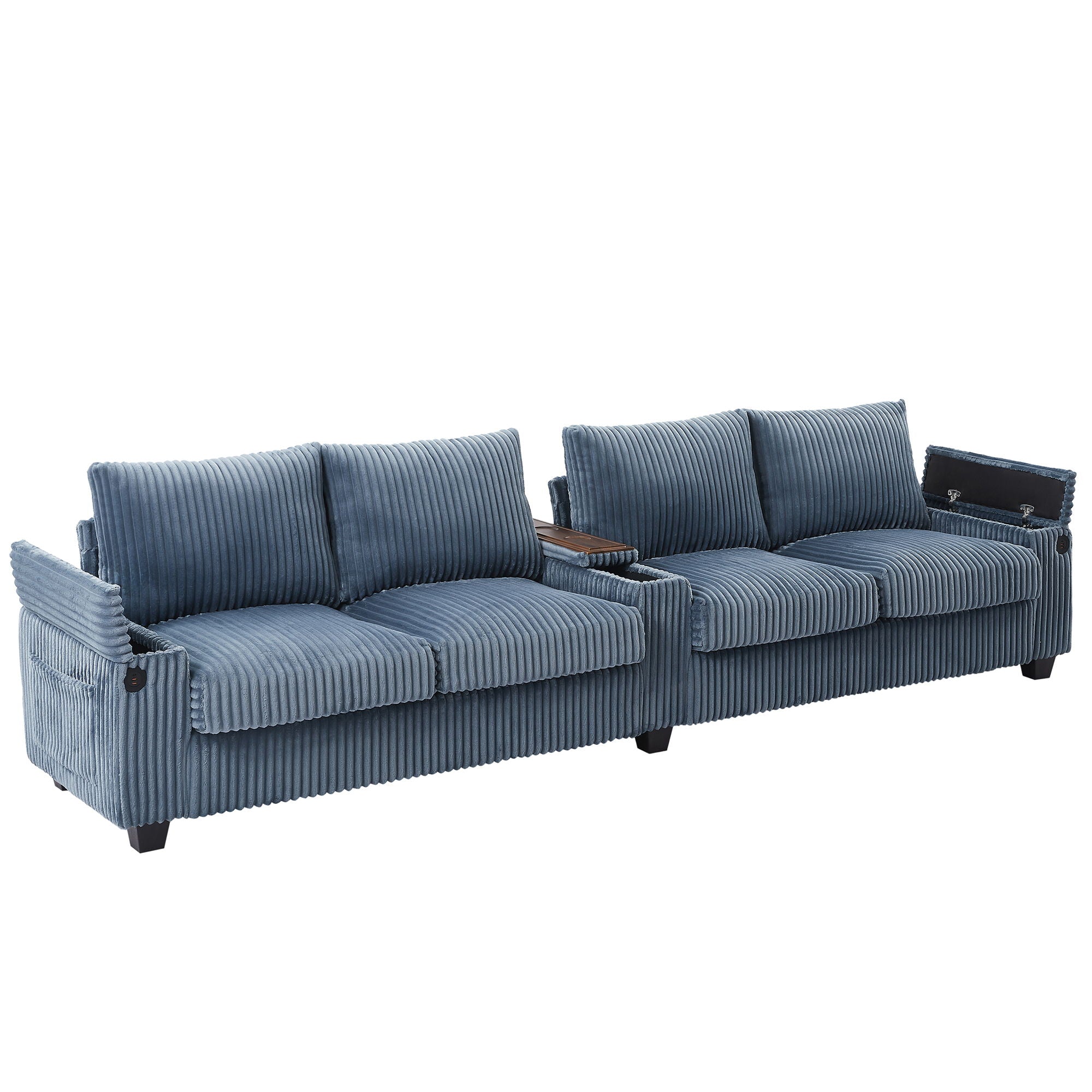 Modern 4 Seater Corduroy Sofa Couch With USB Ports And Hidden Storage