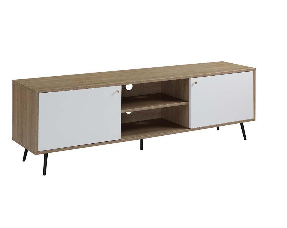 ACME Wafiya - TV Stand - Rustic Oak, White & Black Finish | Meri Furniture