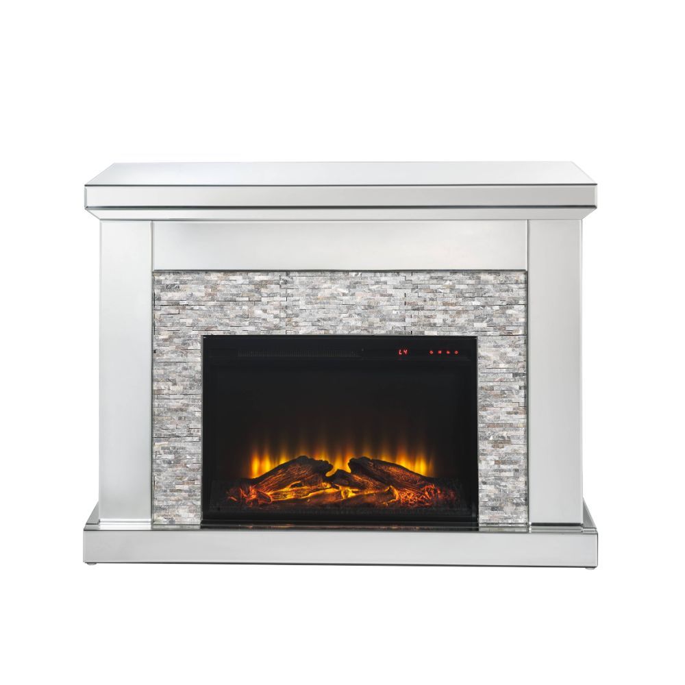 ACME Laksha - Fireplace - Mirrored & Stone | Meri Furniture