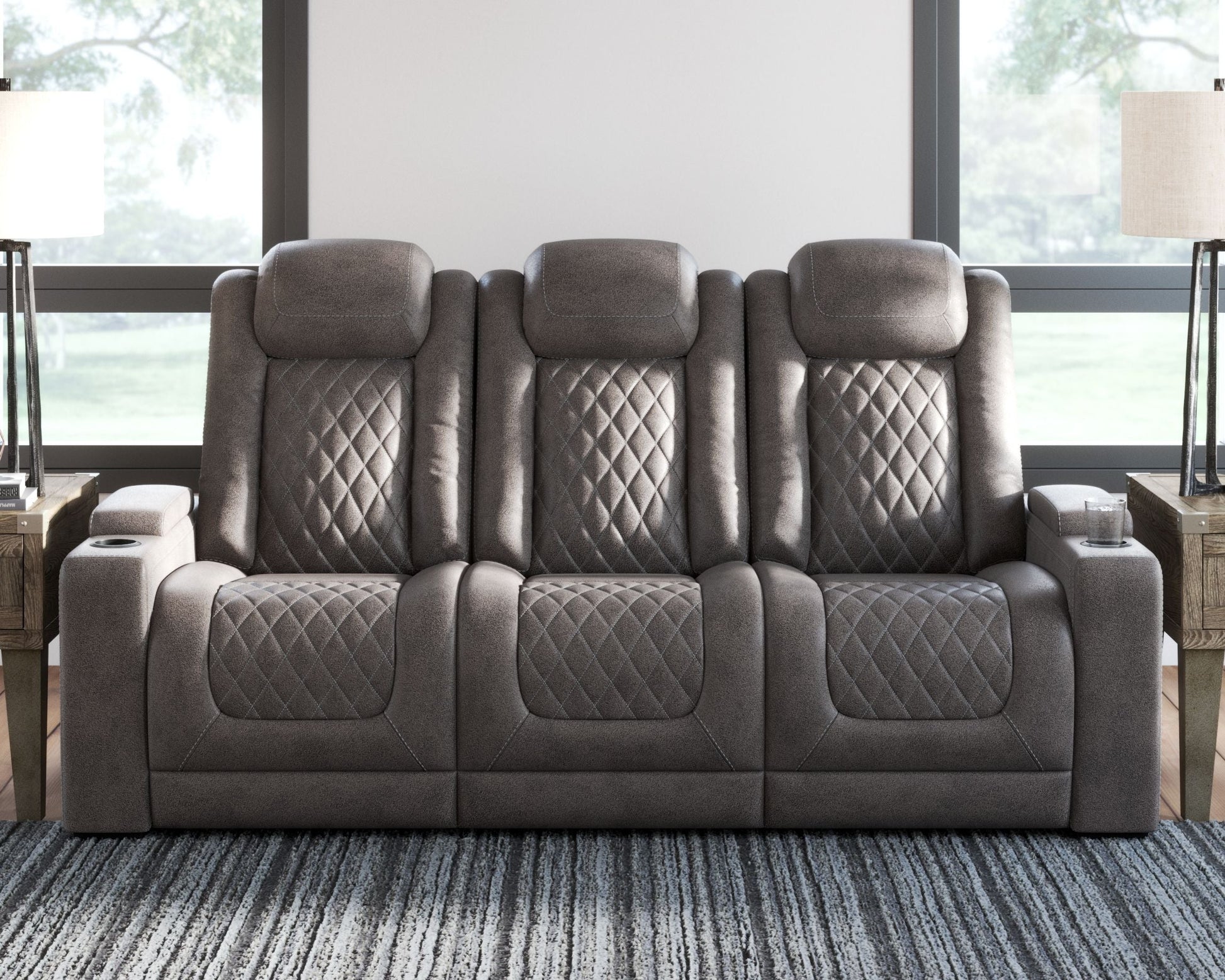 Ashley Furniture Hyllmont - Gray - Pwr Rec Sofa With Adj Headrest | Meri Furniture