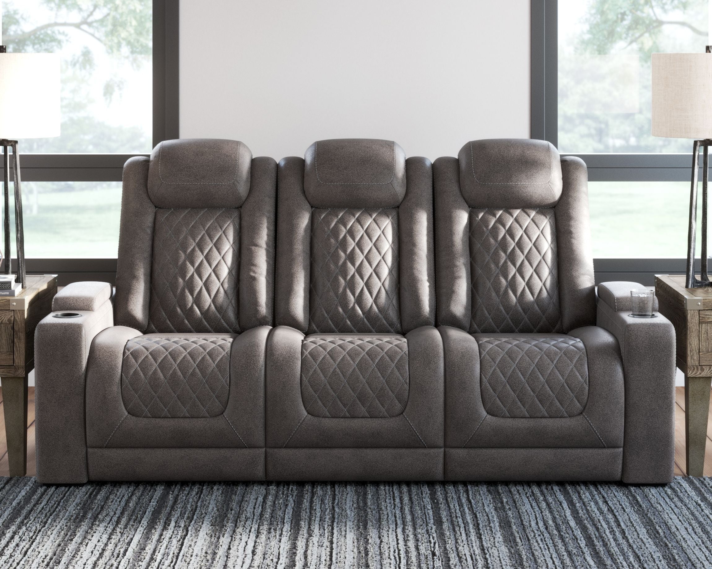 Ashley Furniture Hyllmont - Gray - Pwr Rec Sofa With Adj Headrest | Meri Furniture