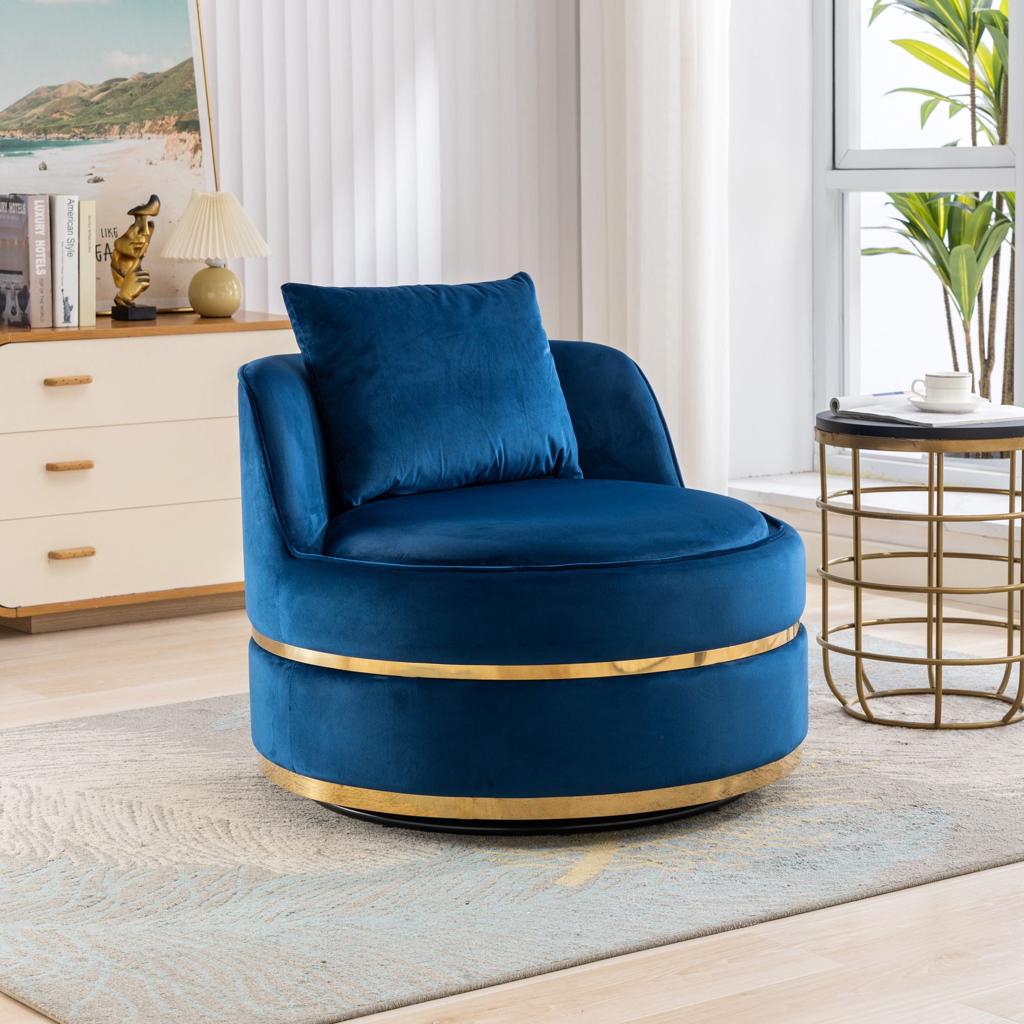 360 Degree Swivel Over Sized Upholstered Barrel Chair