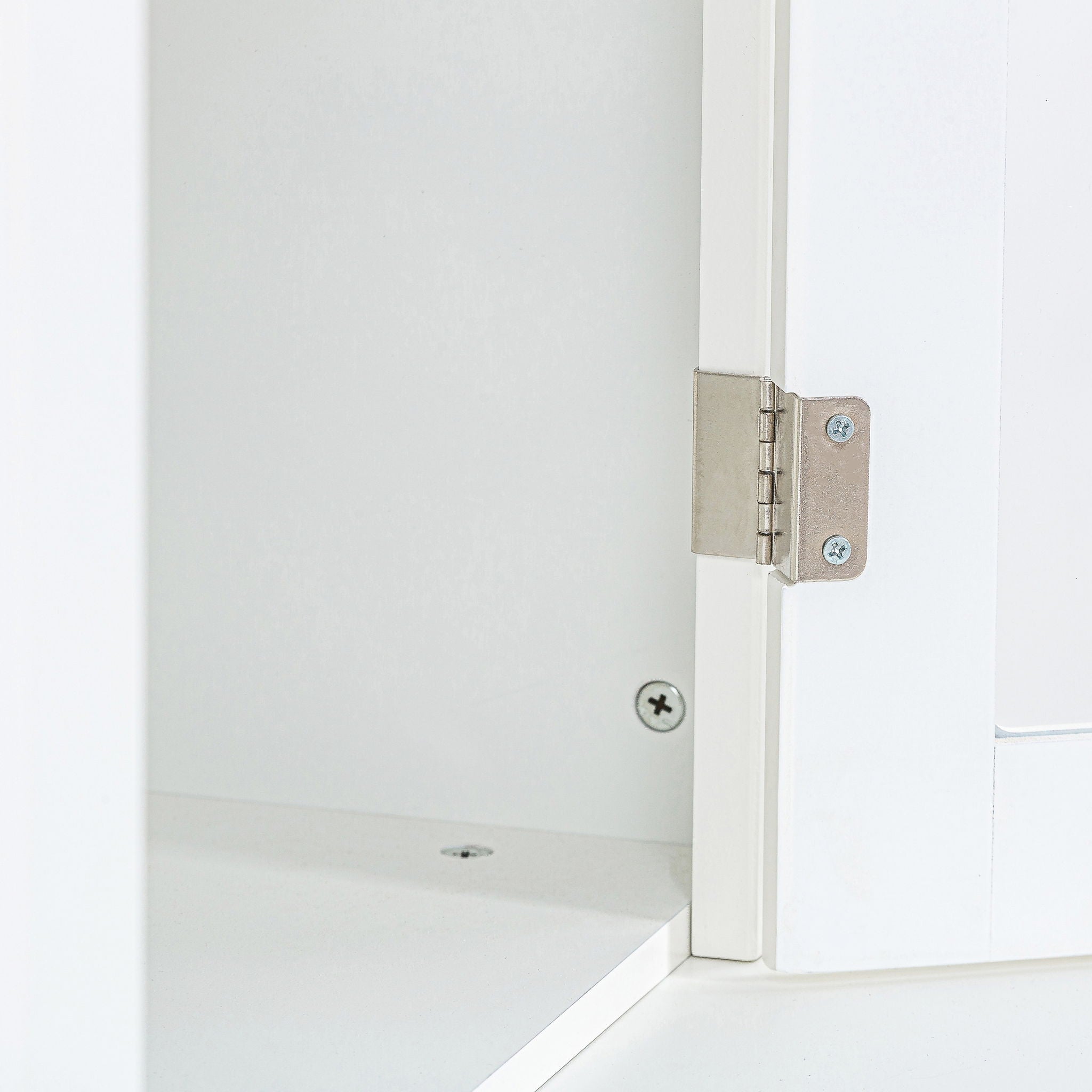 Retro Style Wall Suit With Glass Doors, 75.25" Tall Display Cabinets & Triangle Sided Bookshelves - White