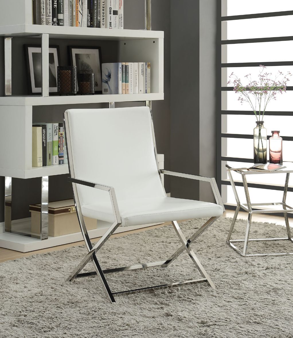 ACME Rafael - Accent Chair - White PU & Stainless Steel - 35" | Meri Furniture