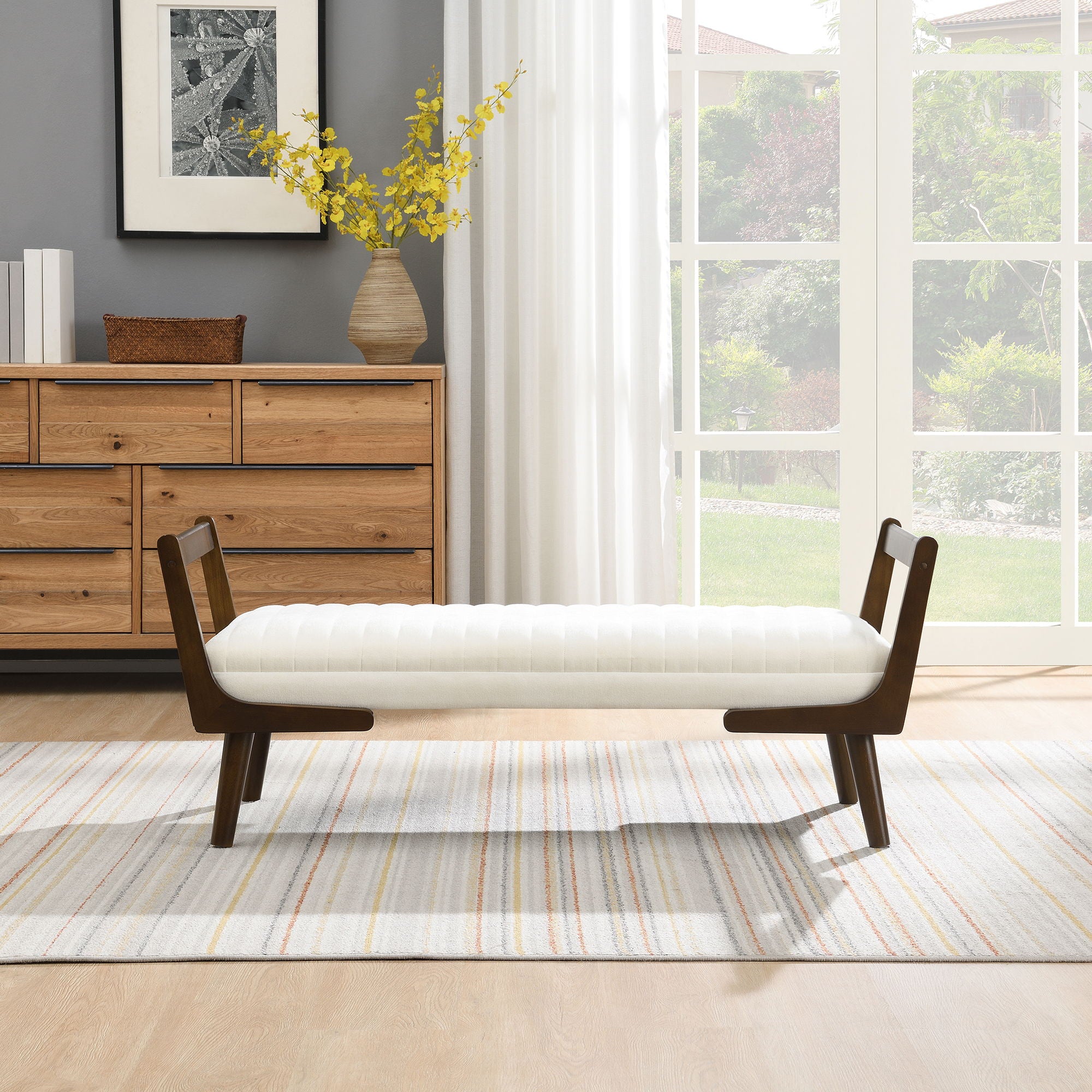 Mid-Century Bench With Wood Legs