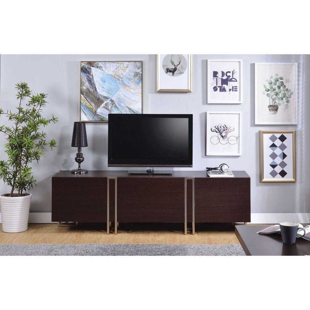 ACME Cattoes - TV Stand - Dark Walnut & Nickel | Meri Furniture