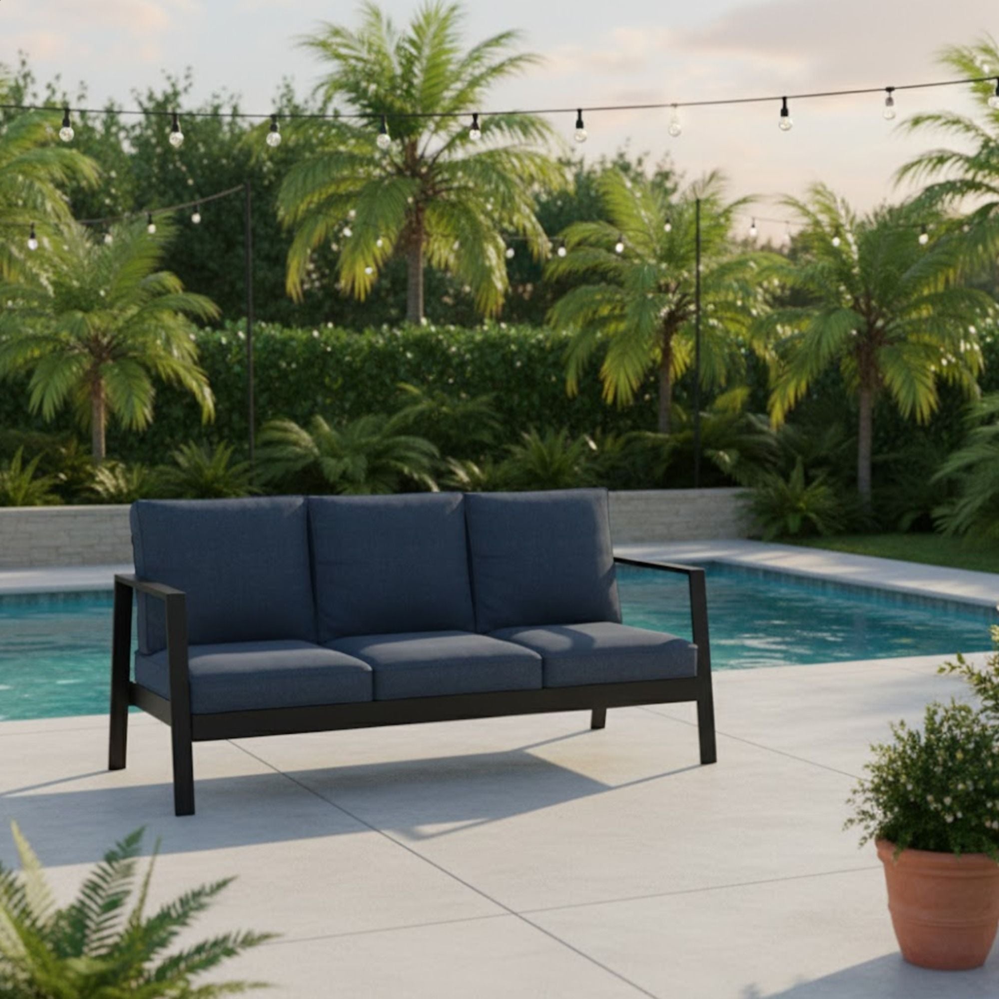 3 Seat All-Weather Patio Sofa With Cushions