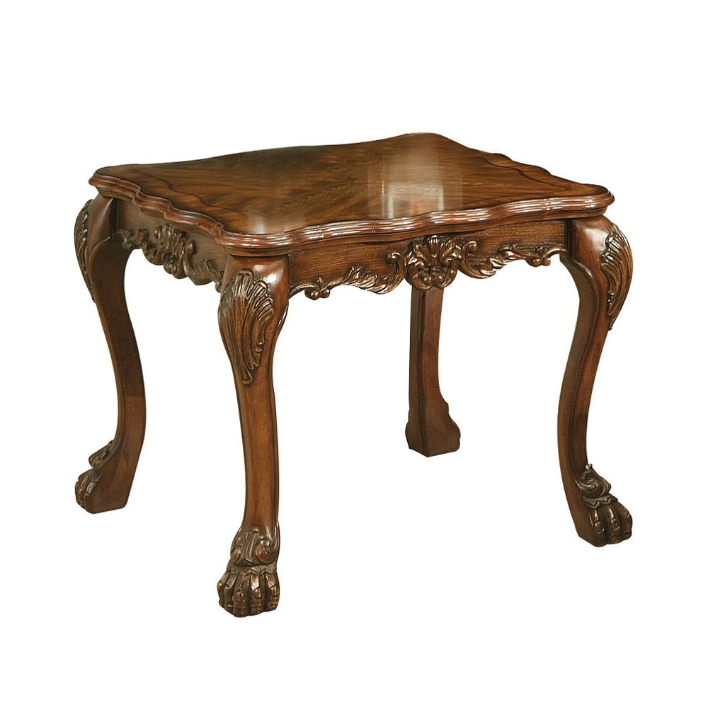 ACME The Dresden traditional end table, reflects highly decorative details, oversized claw feet, decorative carving inlay veneers on apron, all carefully made with selected materials. This table will be the showpiece of any room environment. | Meri Furnit