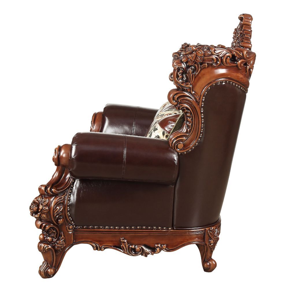 ACME Forsythia - Loveseat - Espresso Top Grain Leather Match & Walnut | Meri Furniture