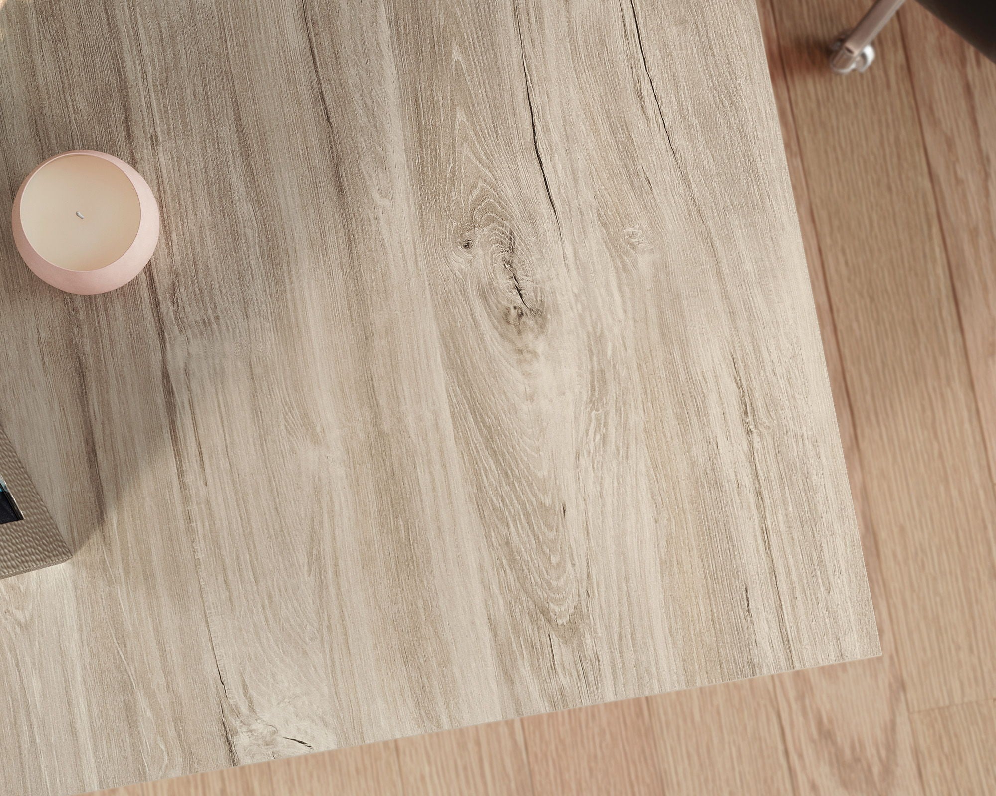 Chalk Oak L-Shaped Desk with Cord Management