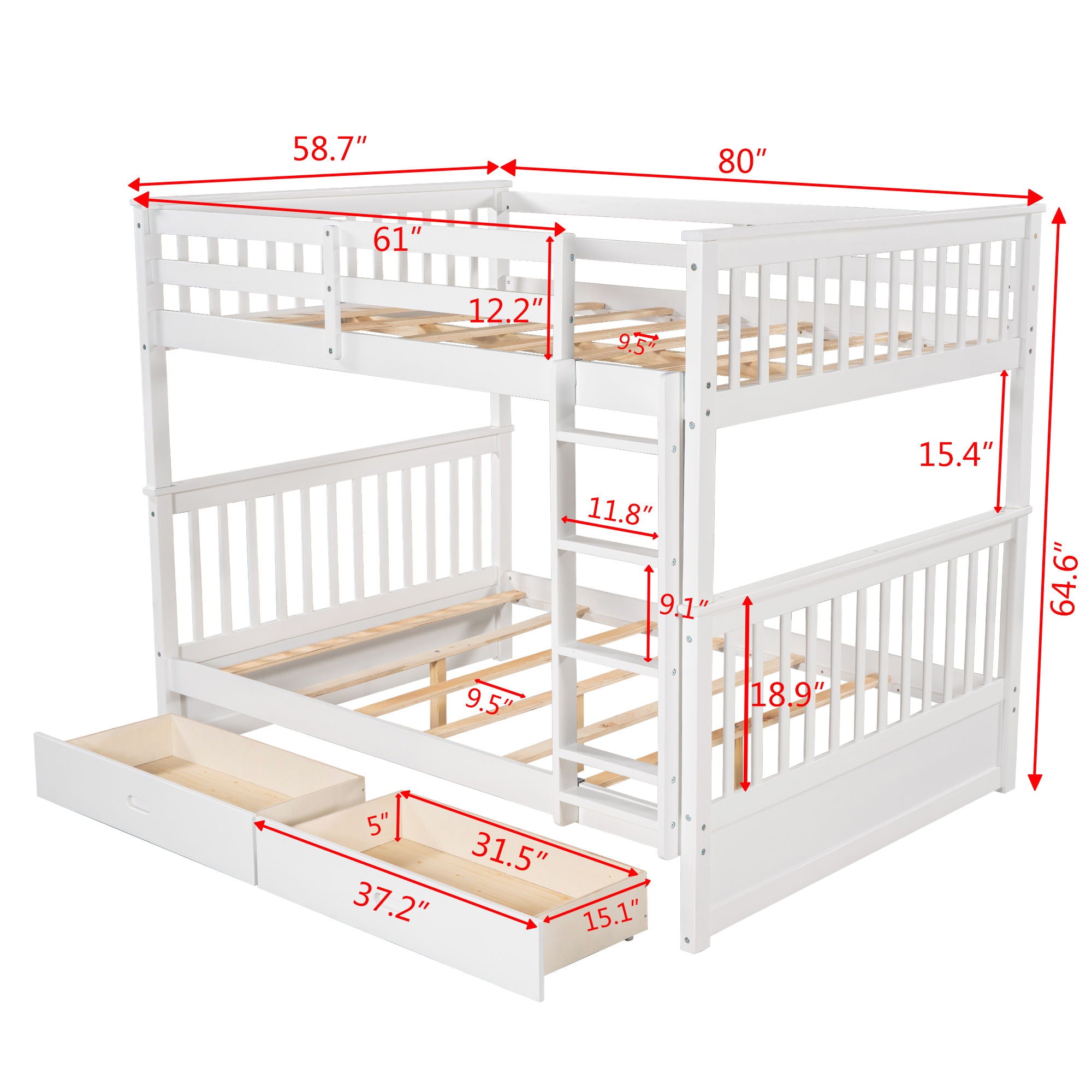 Bunk Bed With Ladders And 2 Storage Drawers