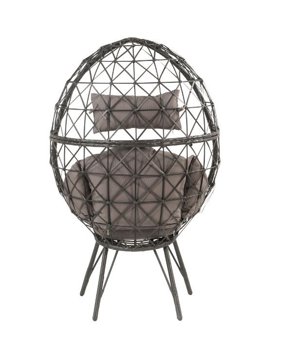 ACME Aeven - Patio Lounge Chair - Light Gray Fabric & Black Wicker | Meri Furniture