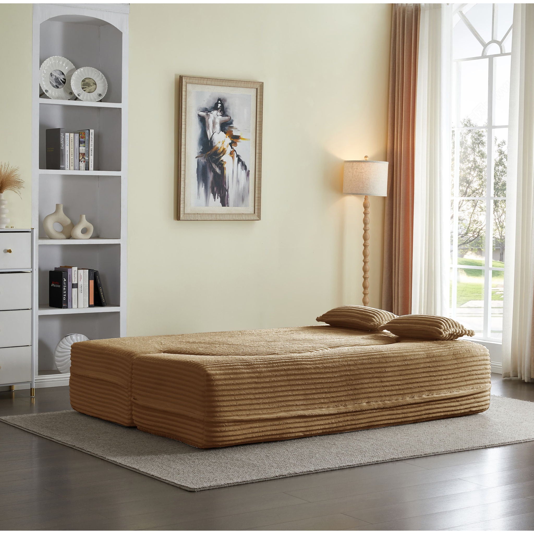 Floor Convertible Sleeper Sofa Bed With 2 Pillows