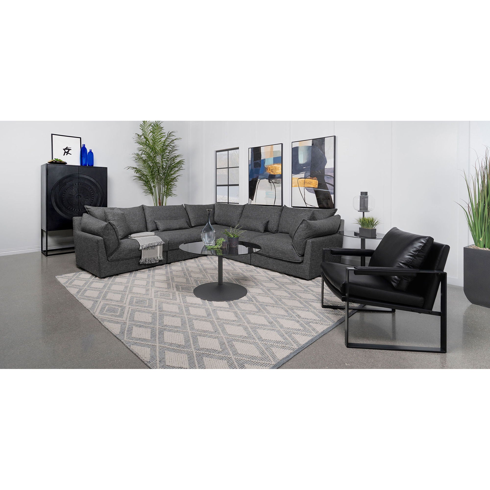 Tomasina - Modular Sectional Sofa With Corner, Armless Chairs And Armchairs - Black