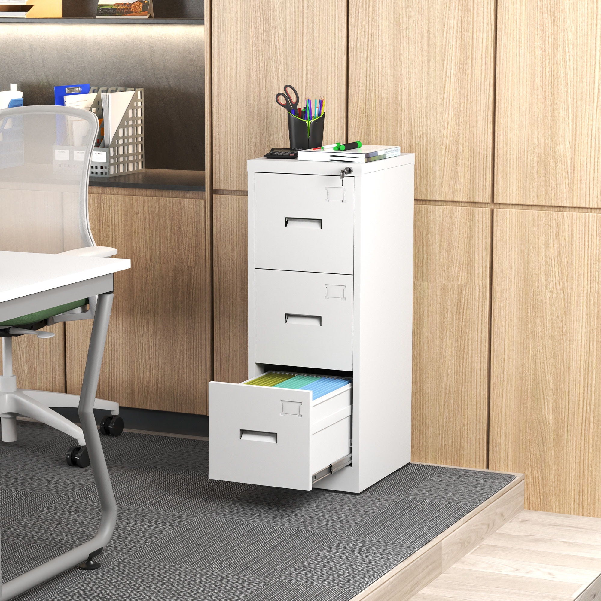 Modern Drawer Metal Vertical File Cabinet With Lock And Card Slot For Office