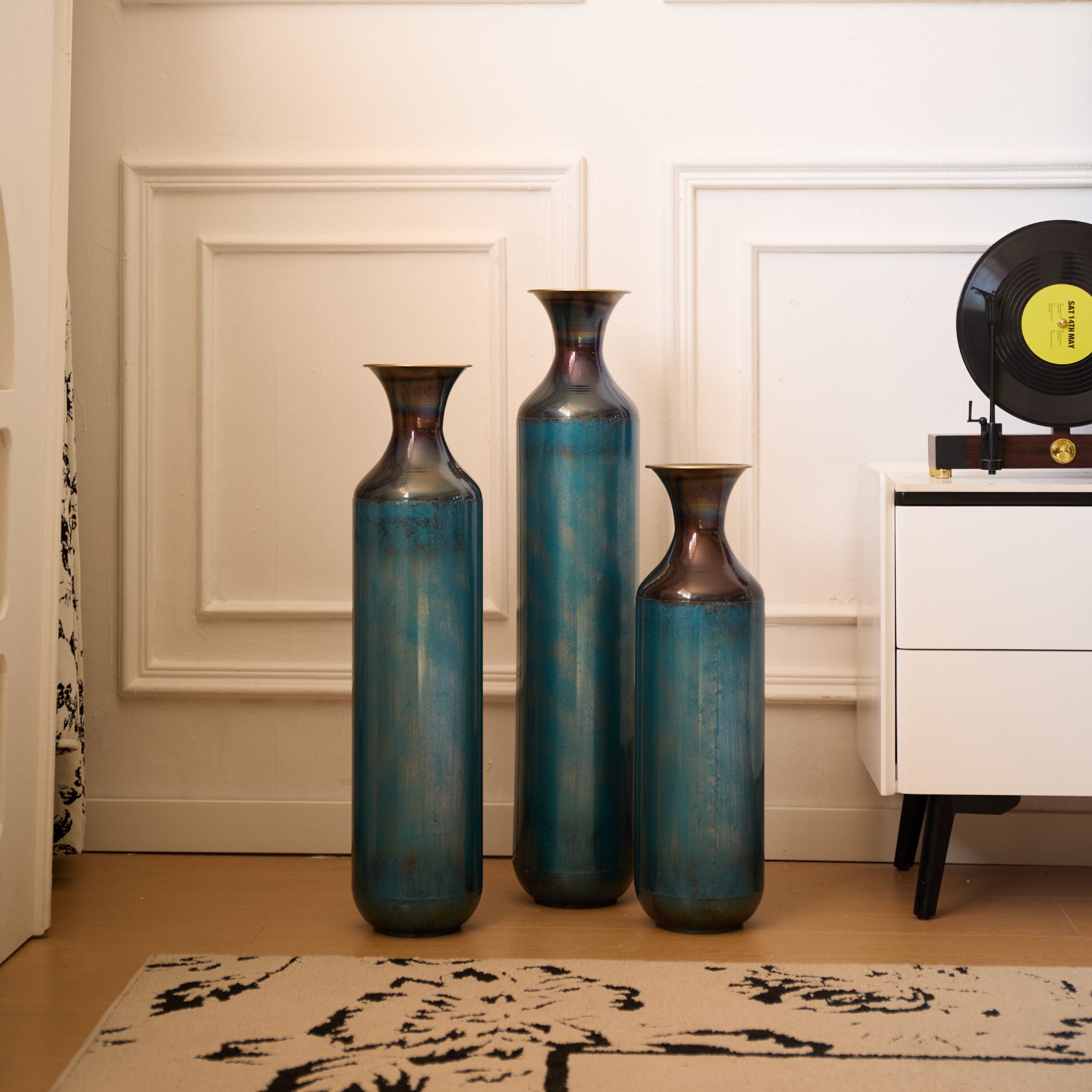 Modern Droplet Shaped Floor Vase Set, 3 Piece Home Decor