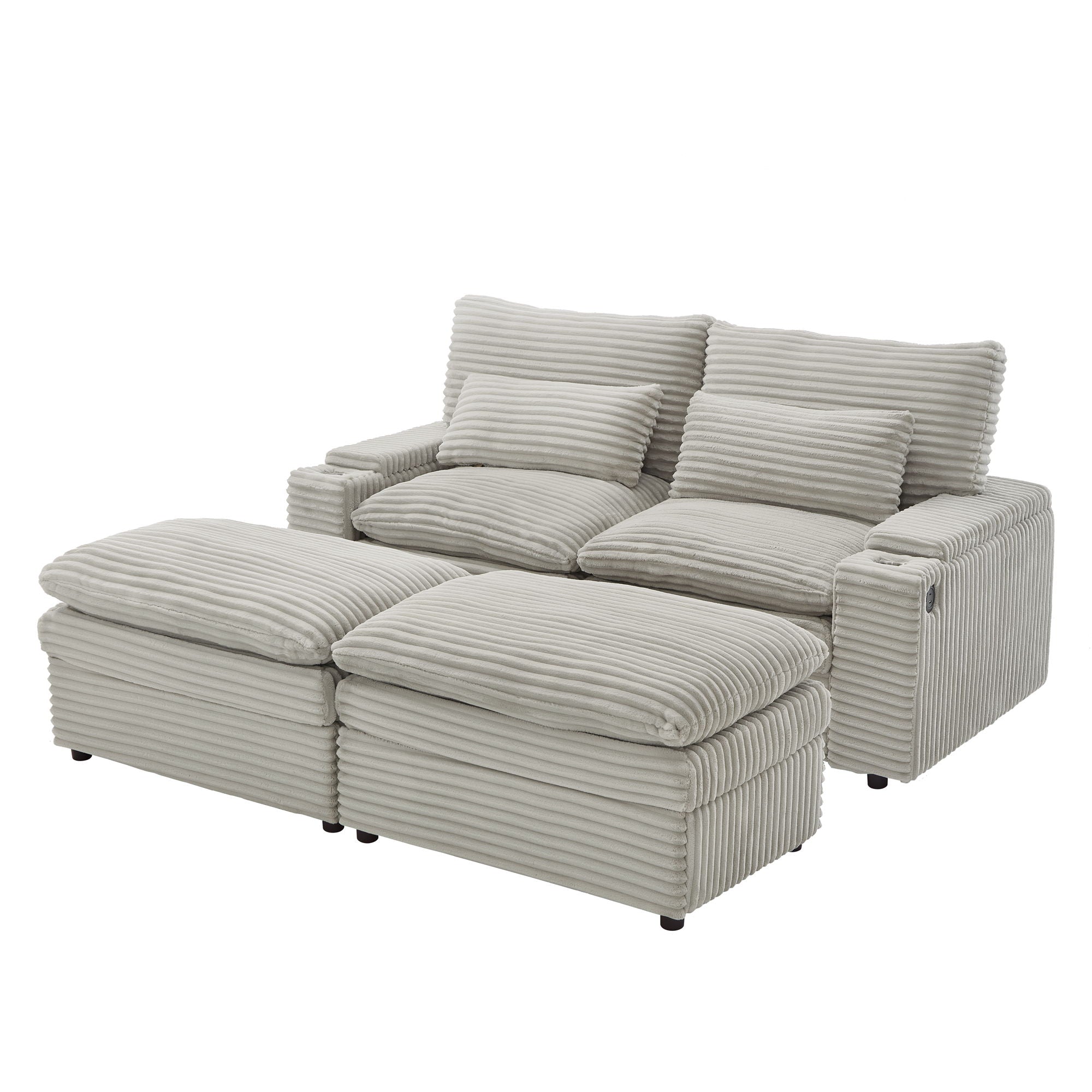 Loveseat Sofa Sectional Convertible With Storage And USB Ports - Gray