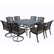 Square 8 Person 63.98" Long Dining Set With Dupione Brown Cushions