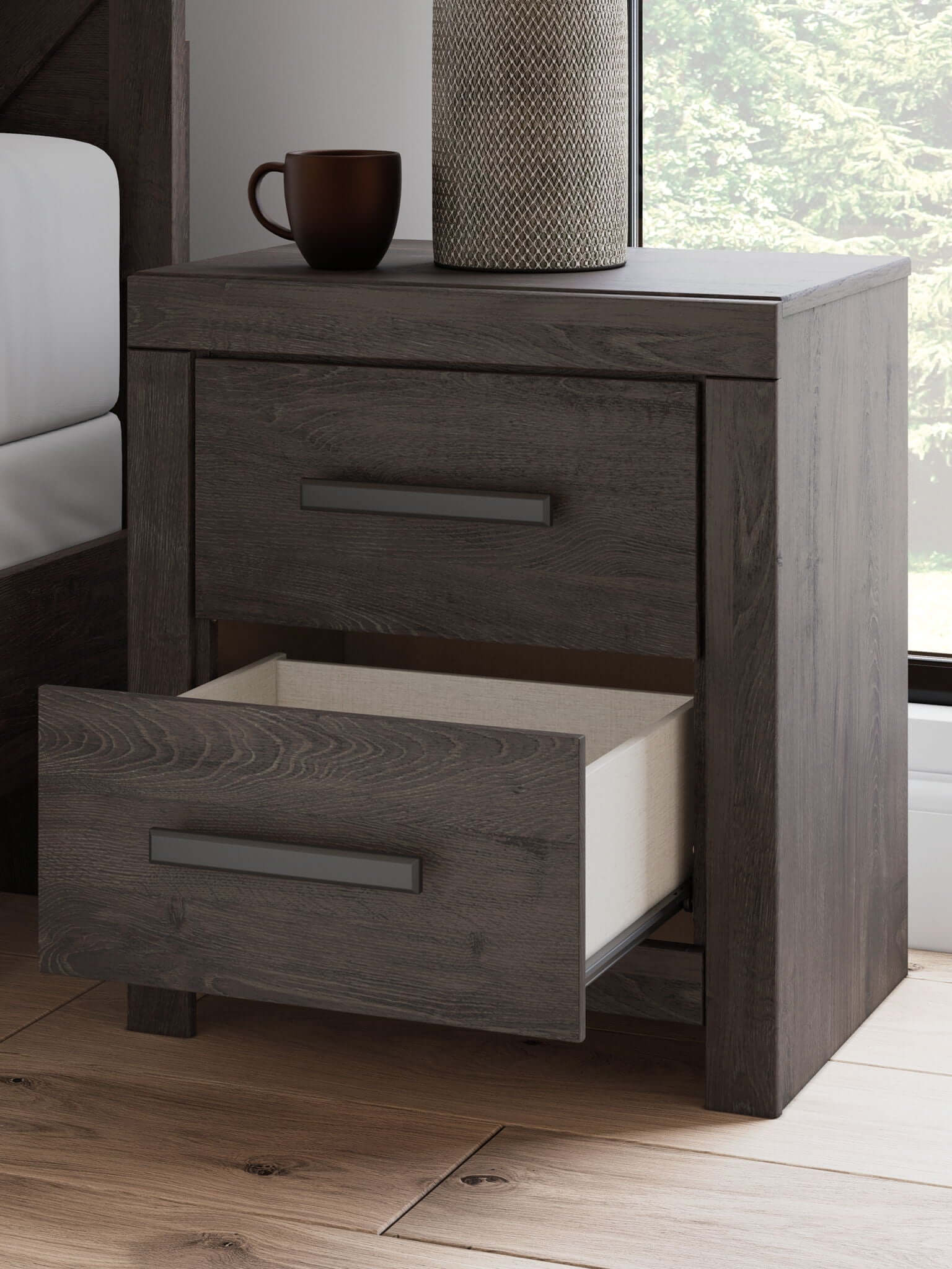 Prendonea - Two Drawer Night Stand - Charcoal