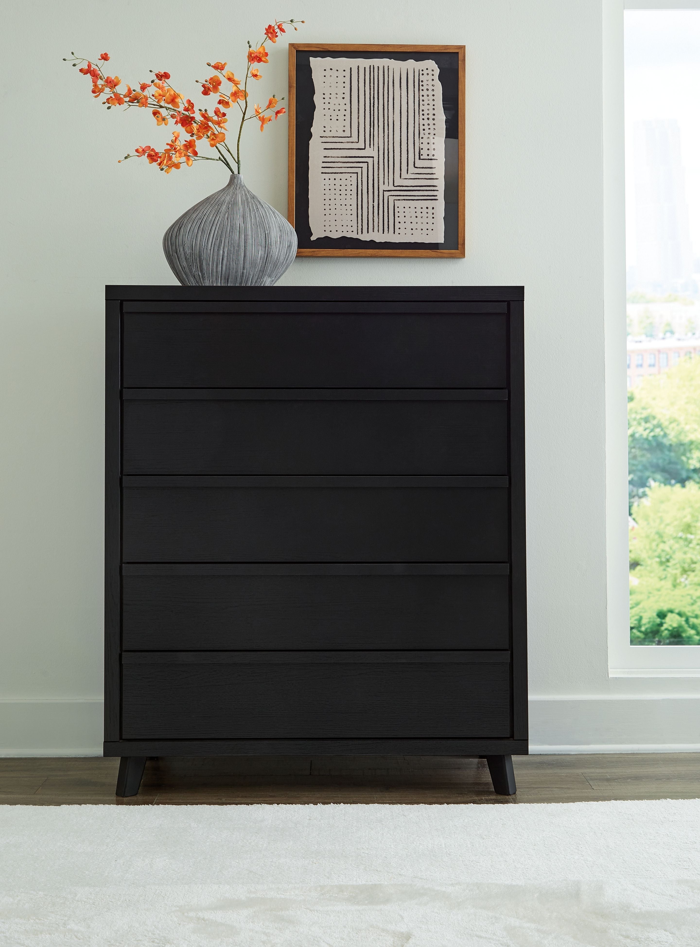 Signature Design by Ashley® Danziar - Black - Five Drawer Wide Chest | Meri Furniture