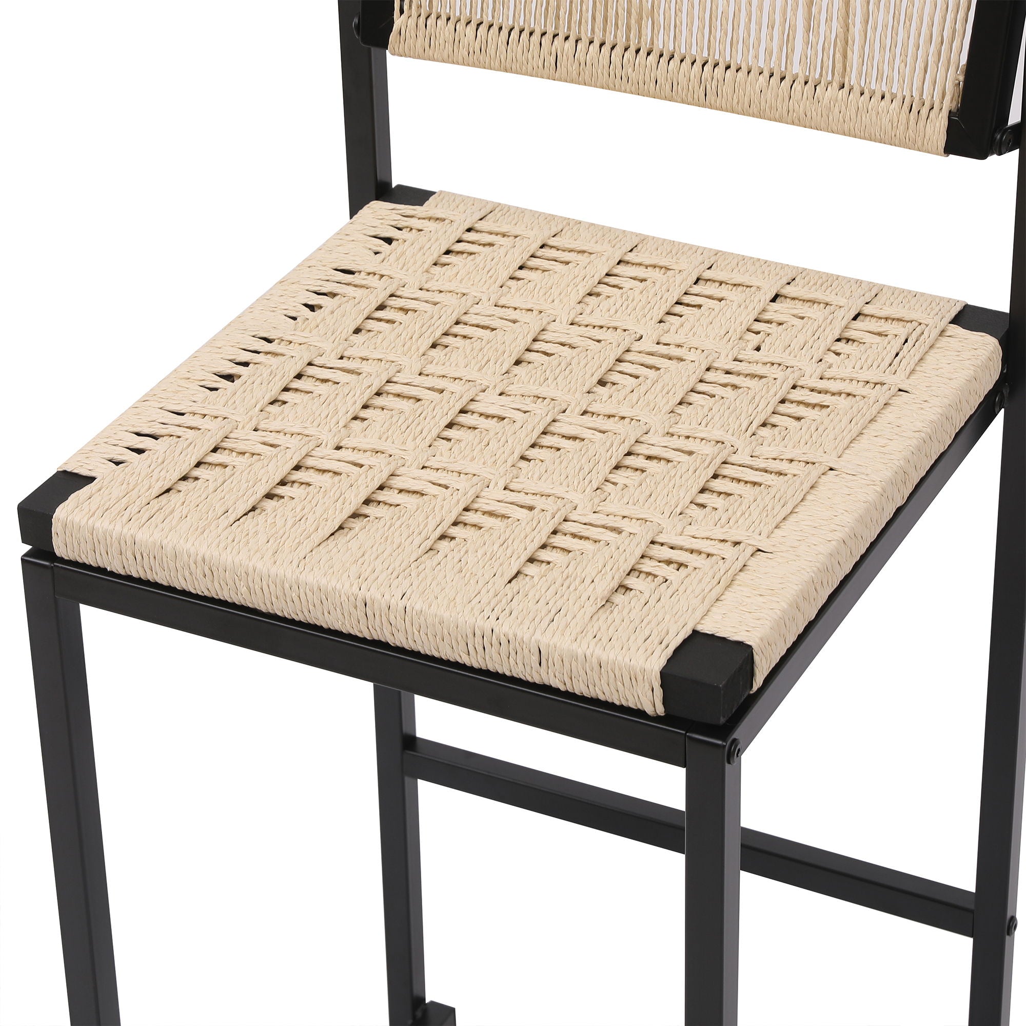 Style B, Woven Bar Stools With Backrest, Paper Rope Weave Dining Chairs For Kitchen Island - Creamy White