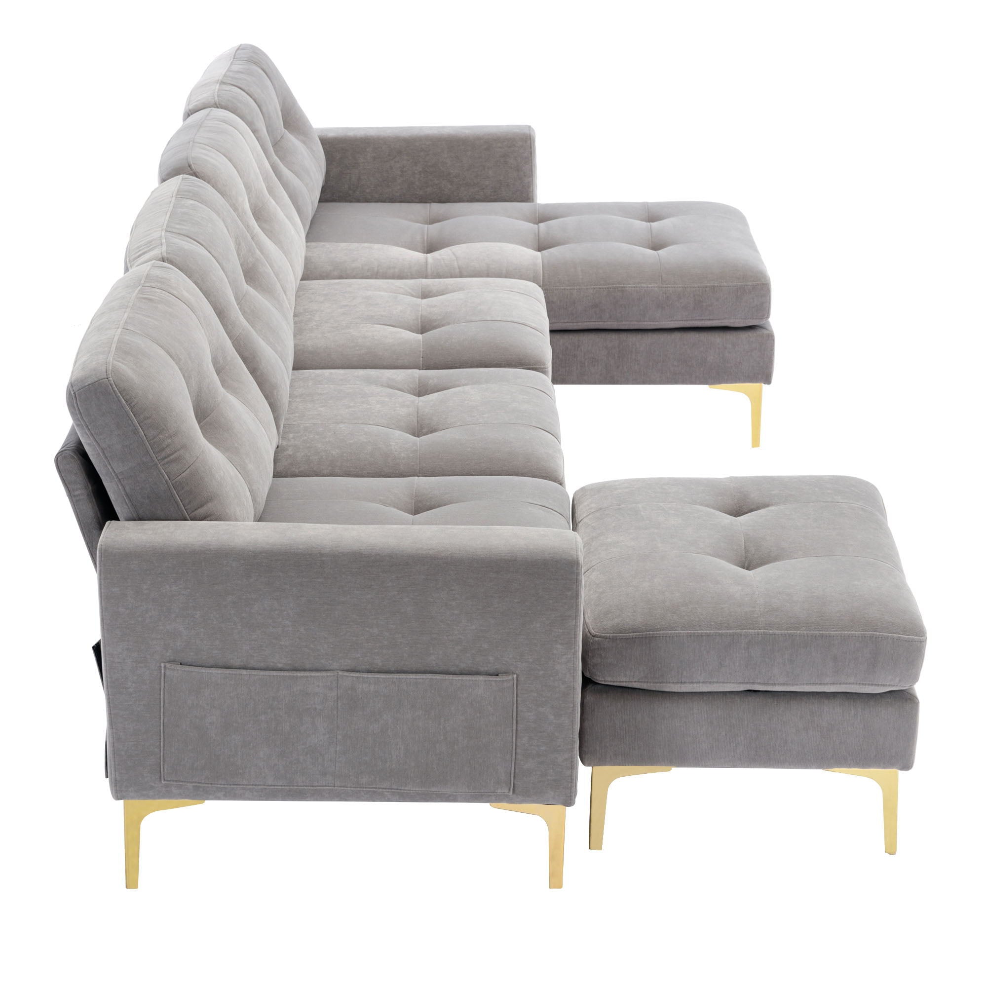 Modern L - Shape Convertible Sectional Sofa With Movable Ottoman