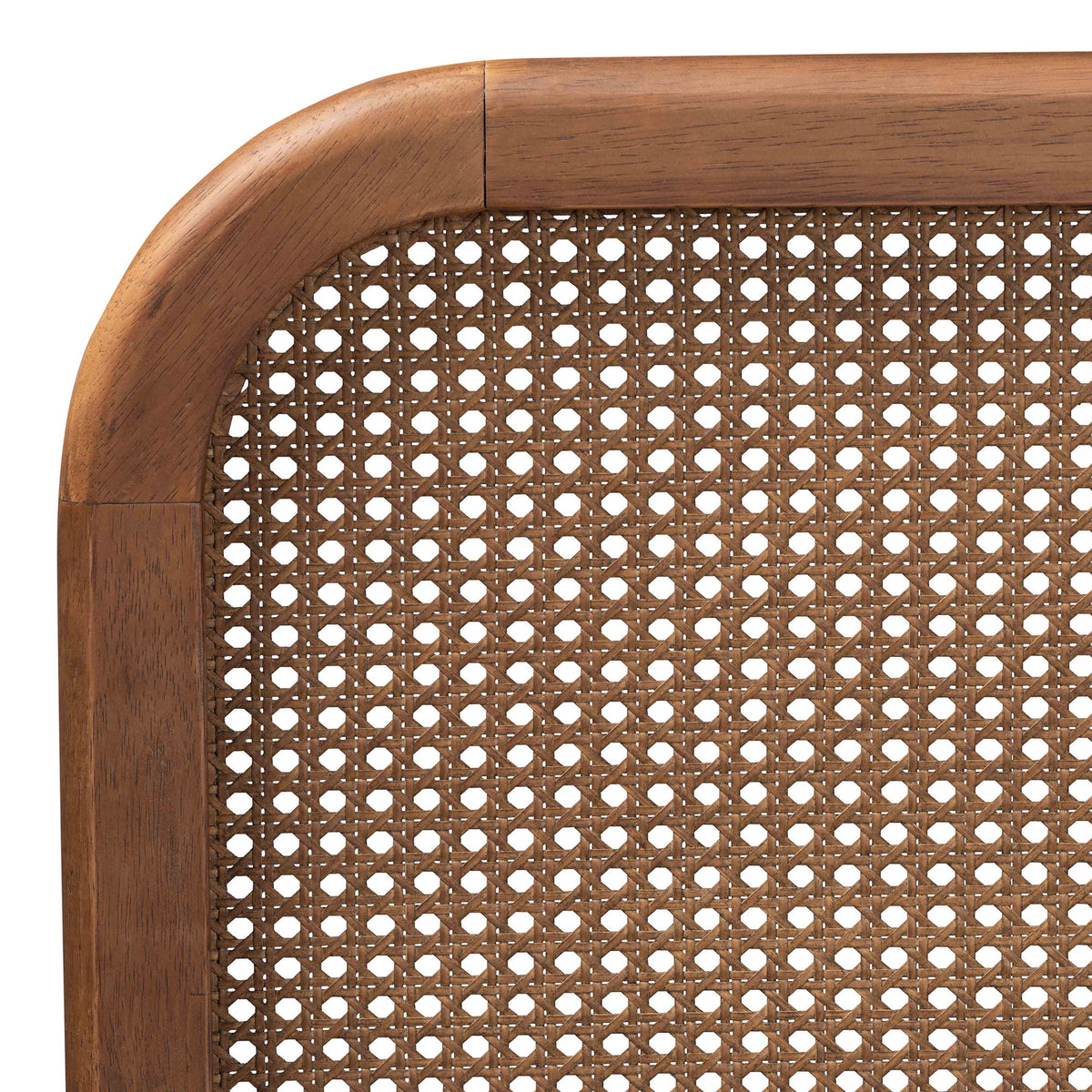 Elston Mid-Century Modern Walnut Brown Finished Wood and Synthetic Rattan Full Size Platform Bed