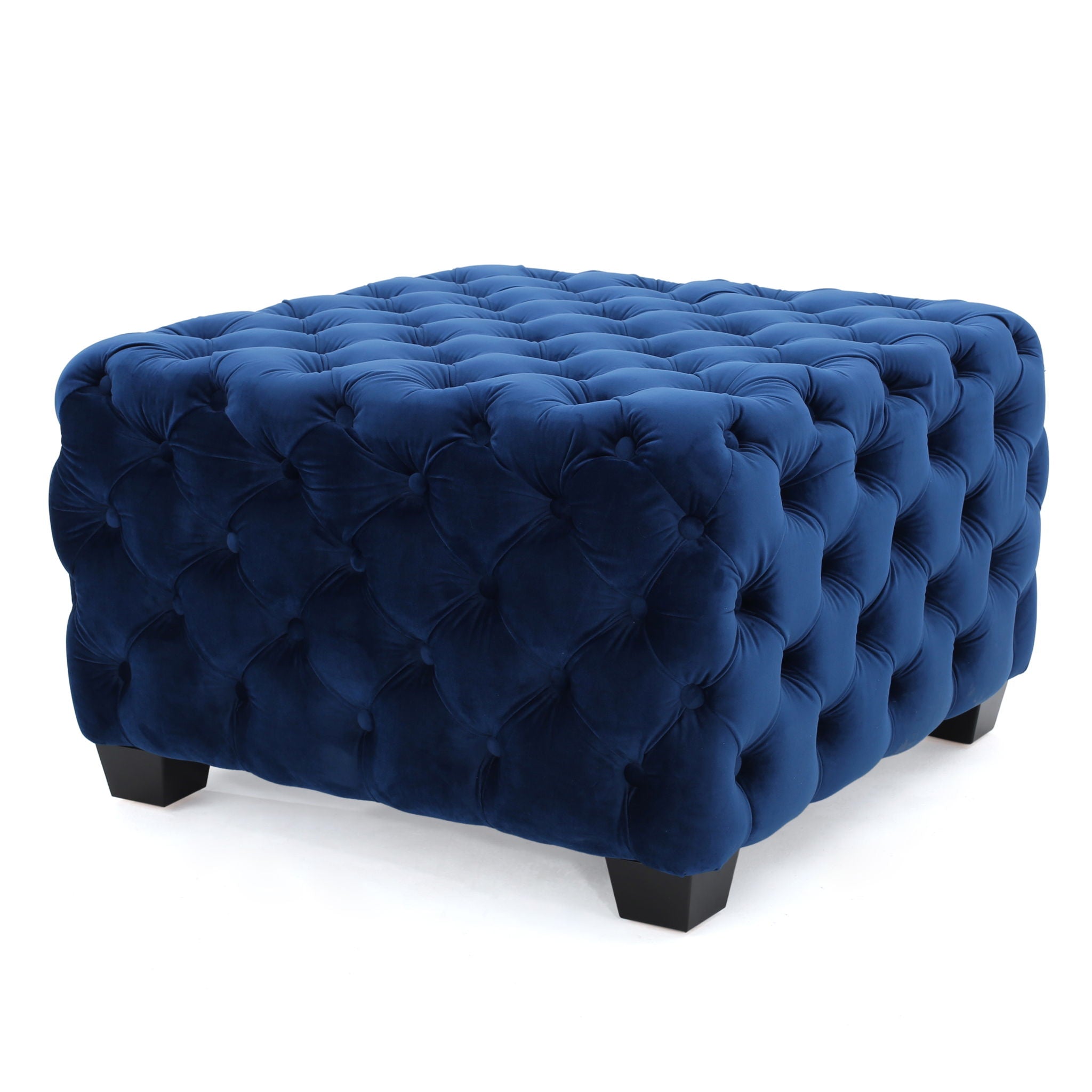 Modern Glam Ottoman With Velvet Upholstery And Button Tufted Design