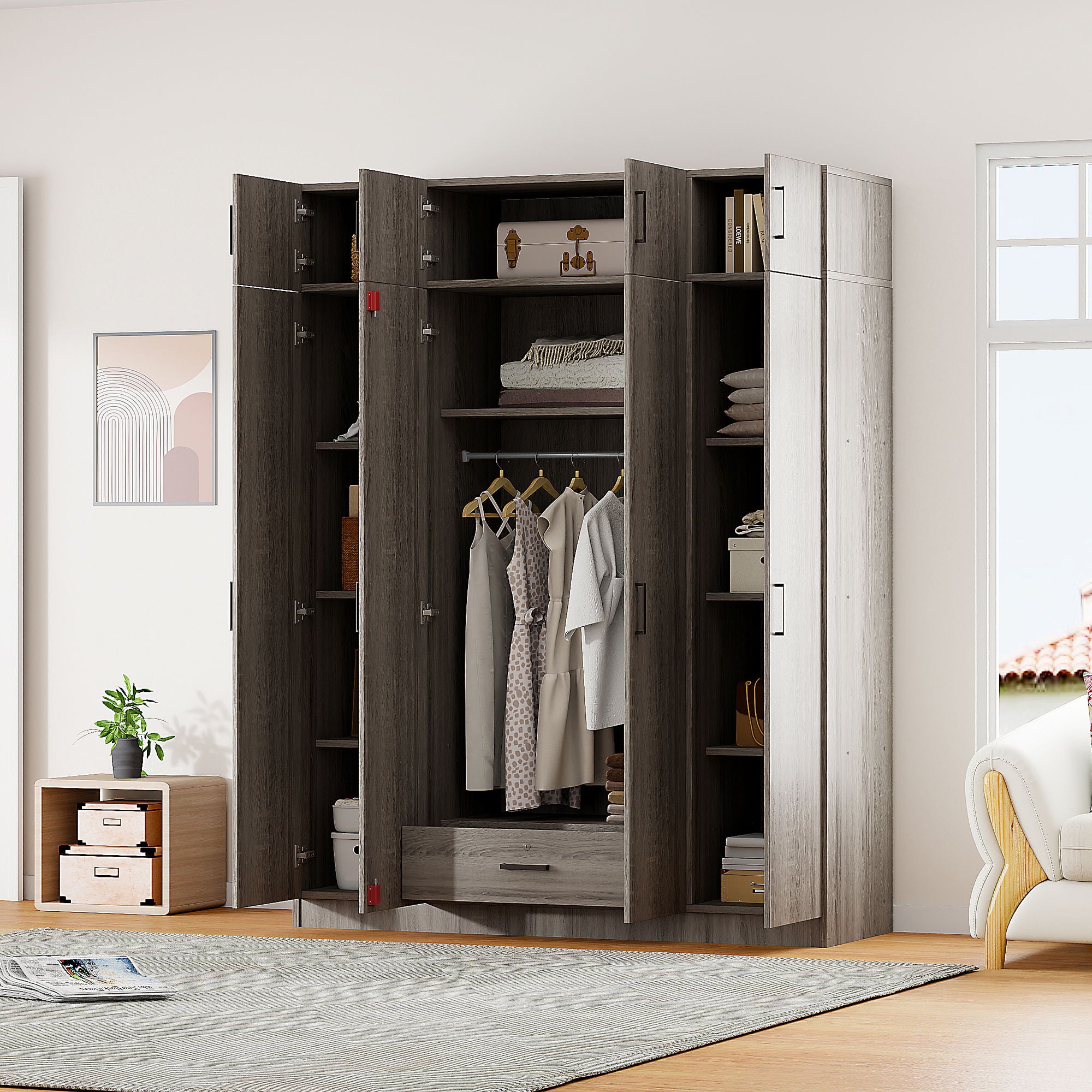 Contemporary 4 Door Wardrobe With 1 Drawer And Top Cabinet