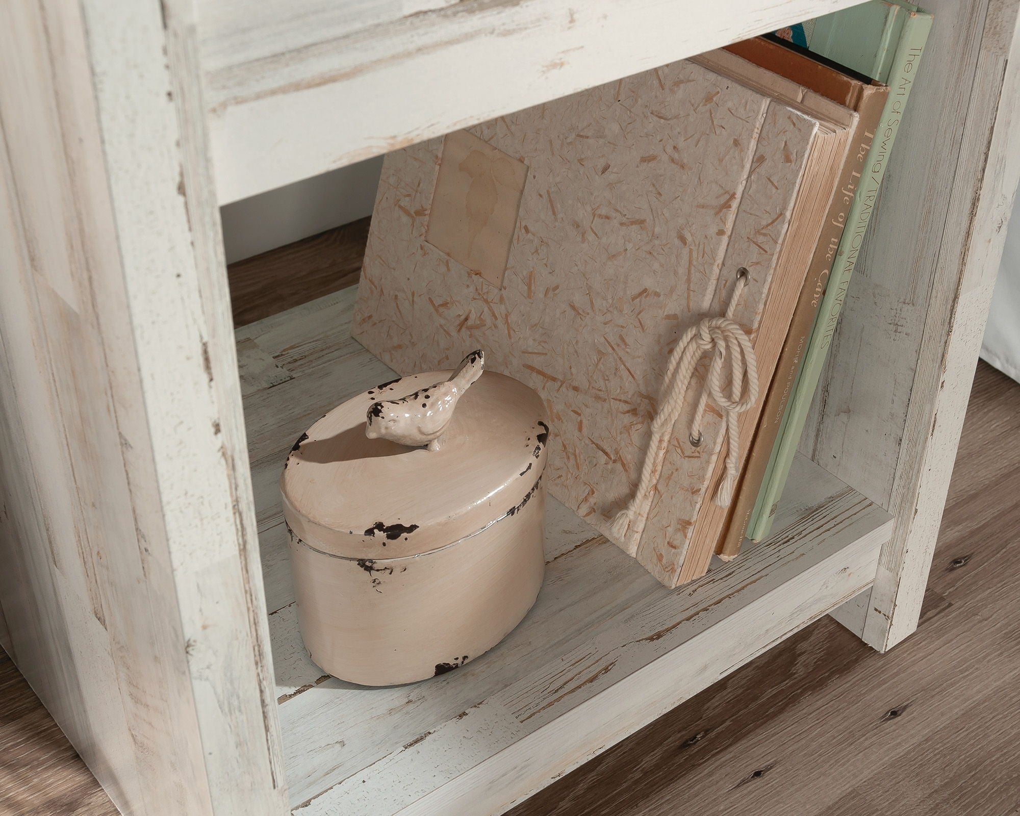 Rustic Night Stand with Drawer in White Plank