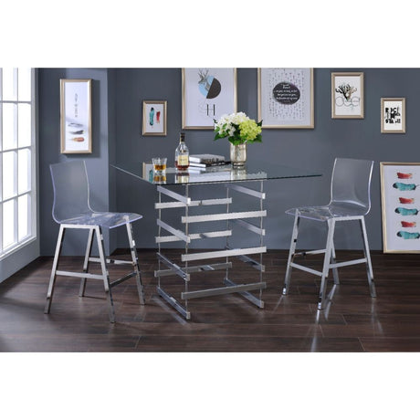 ACME Nadie - Counter Height Table - Chrome & Clear Glass | Meri Furniture
